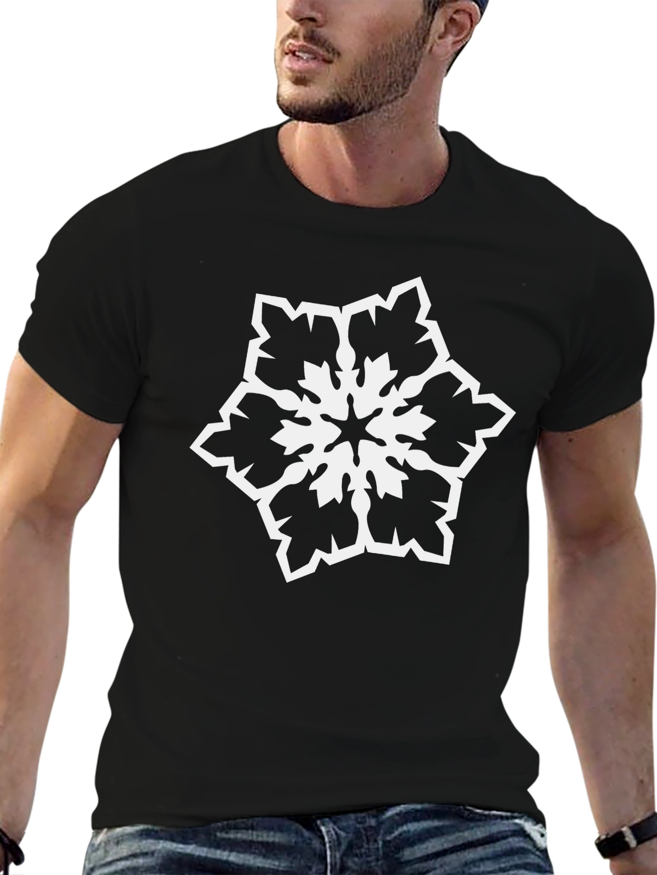 Snowflake Graphic Tee - Stylish Black Cotton T-Shirt