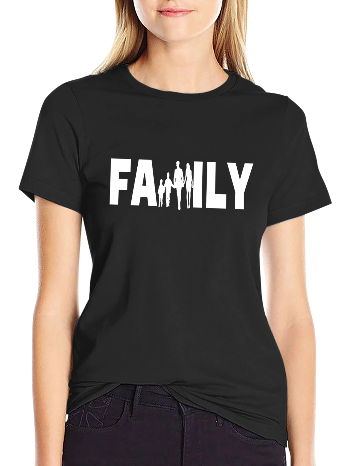 Family Graphic Tee - Black Cotton Crew Neck Shirt