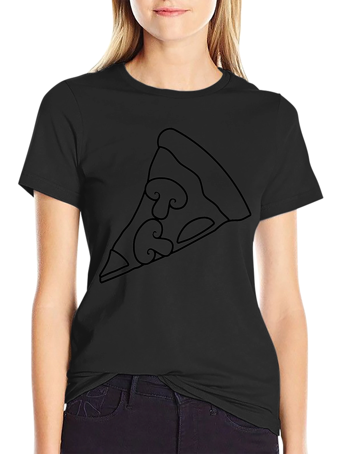 Pizza Slice Outline Graphic Tee - Black T-Shirt