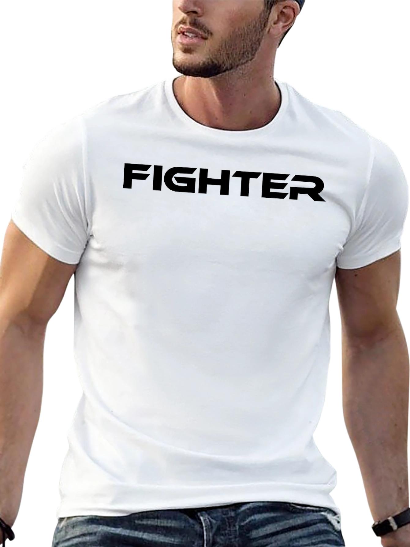 FIGHTER Black Graphic Tee - Bold Statement Shirt