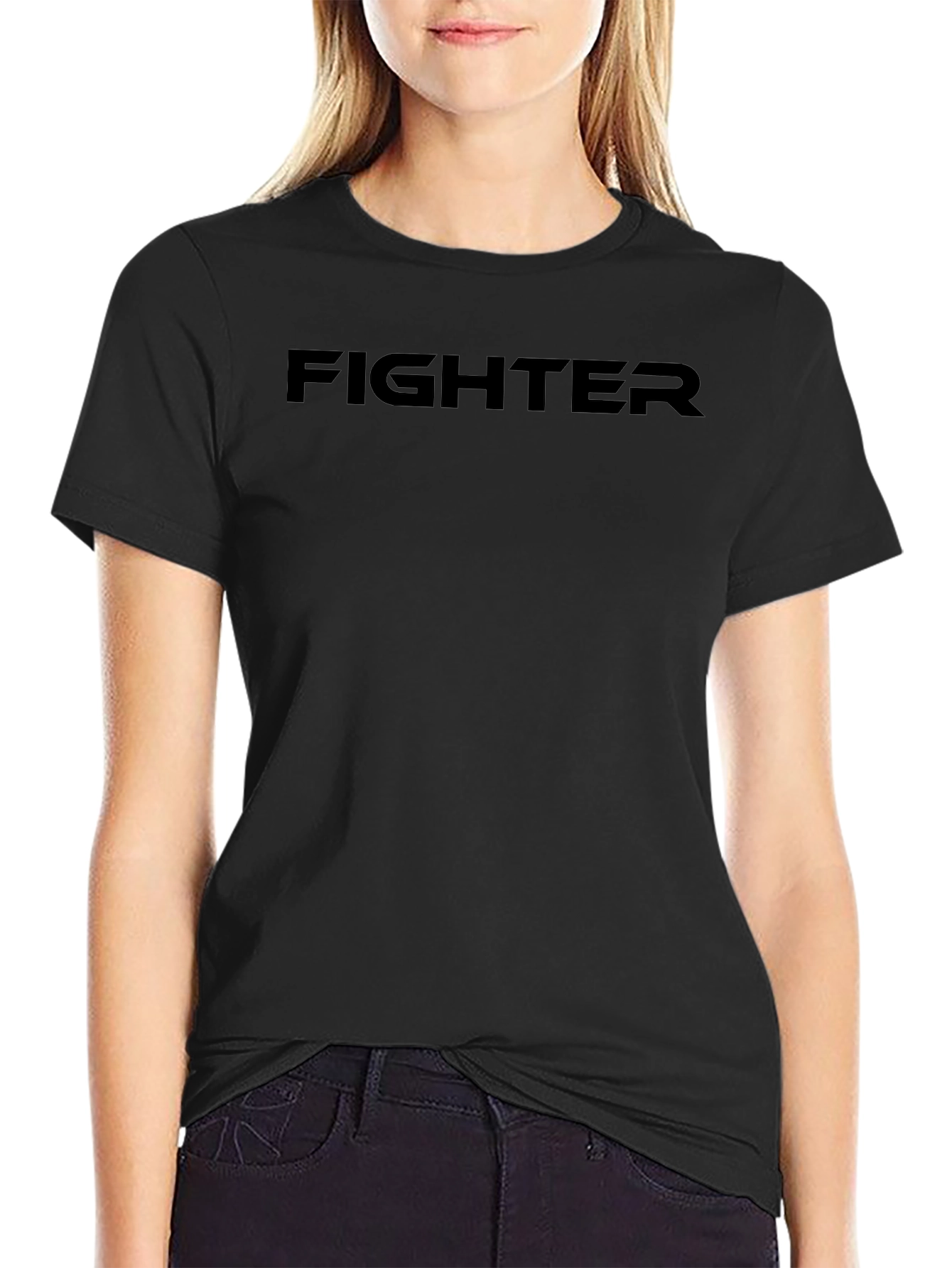 FIGHTER Black Graphic Tee - Bold Statement Shirt