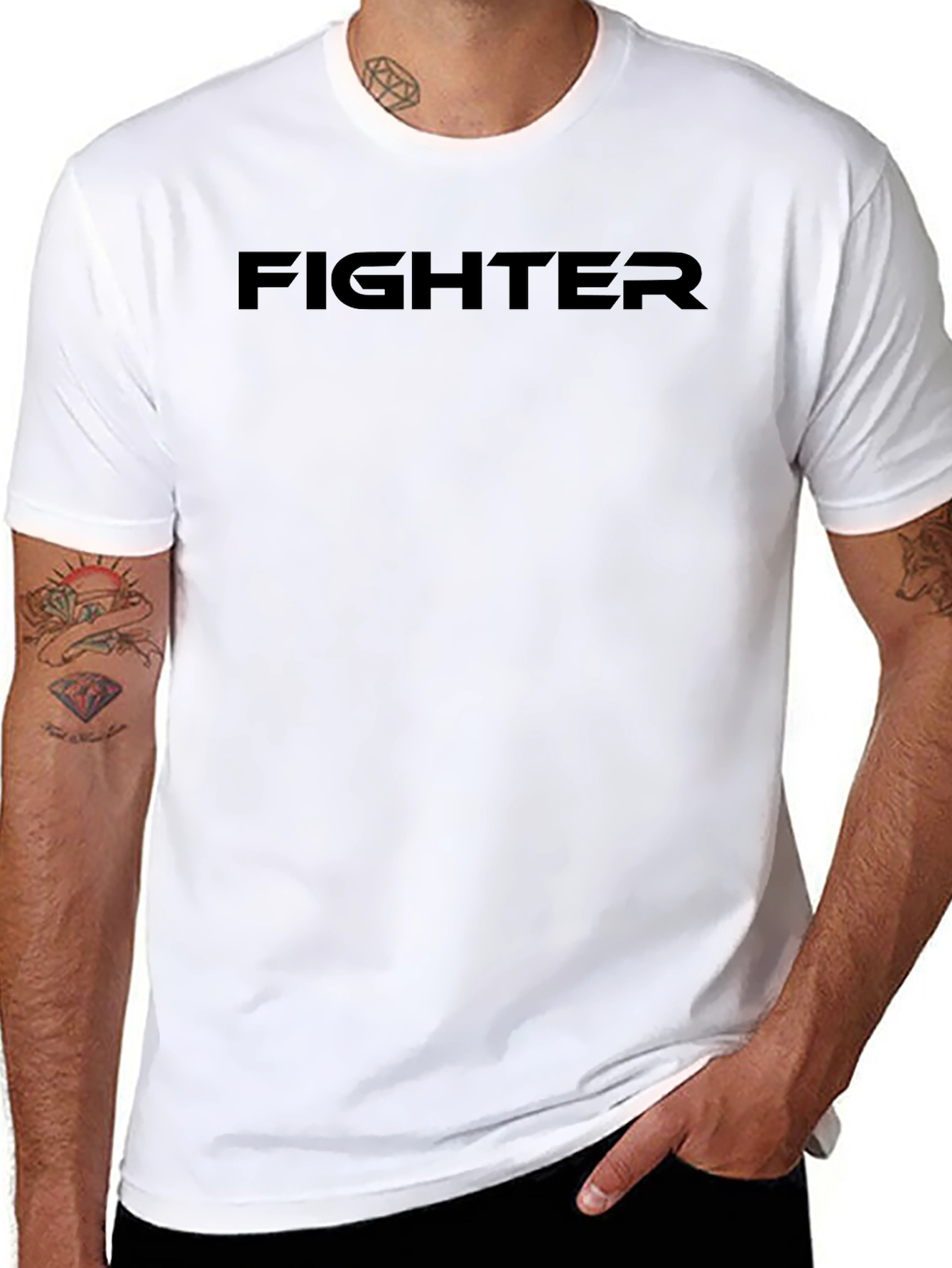 FIGHTER Black Graphic Tee - Bold Statement Shirt