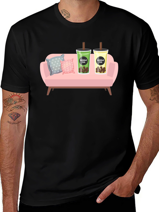 Bubble Tea Couch Graphic Tee - Soft Cotton Comfort