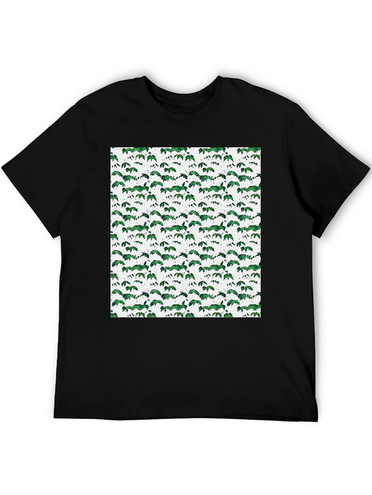 Green Leaf Pattern Black T-Shirt