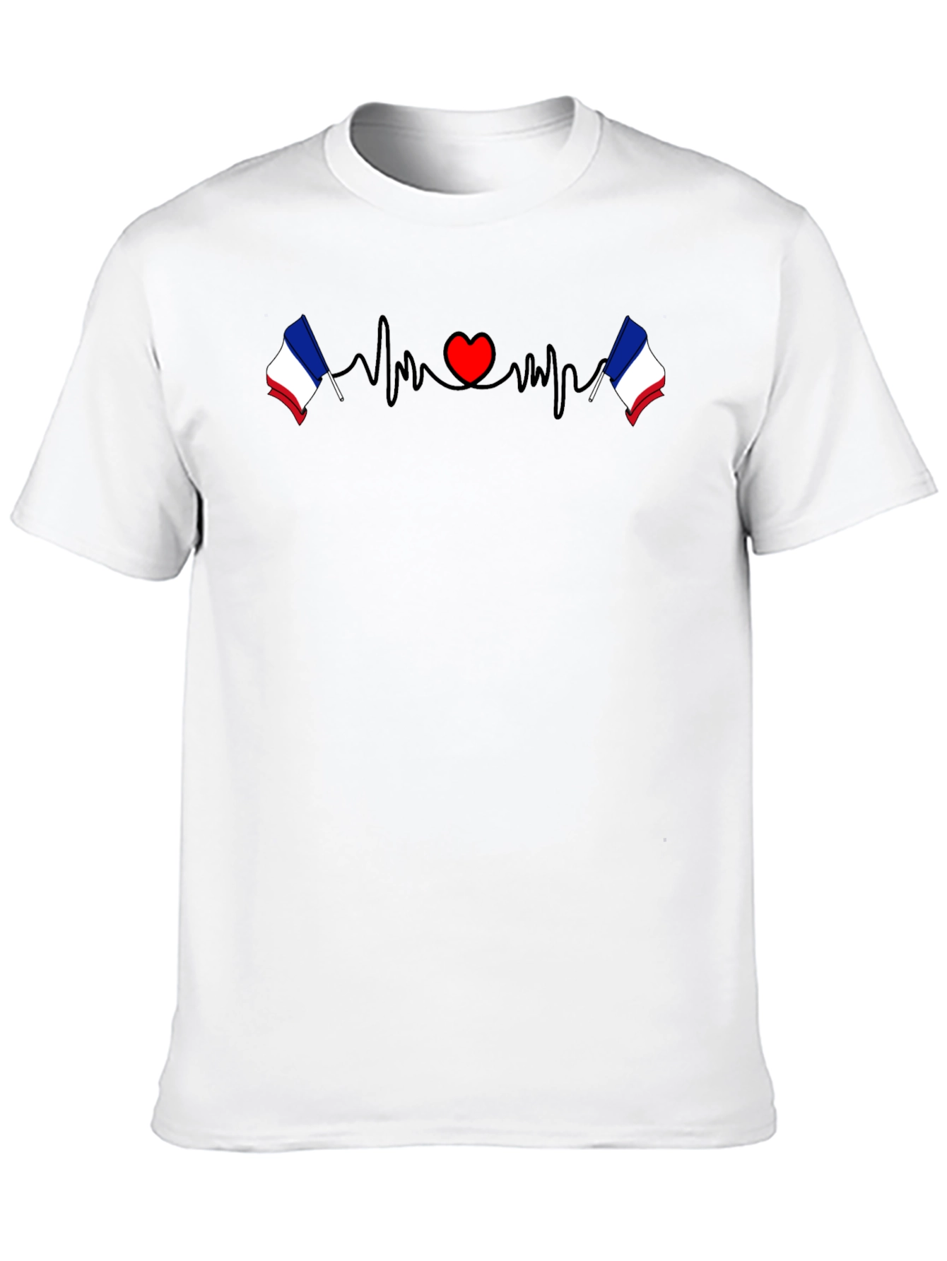 France Flag Heartbeat Graphic Tee - Black T-Shirt