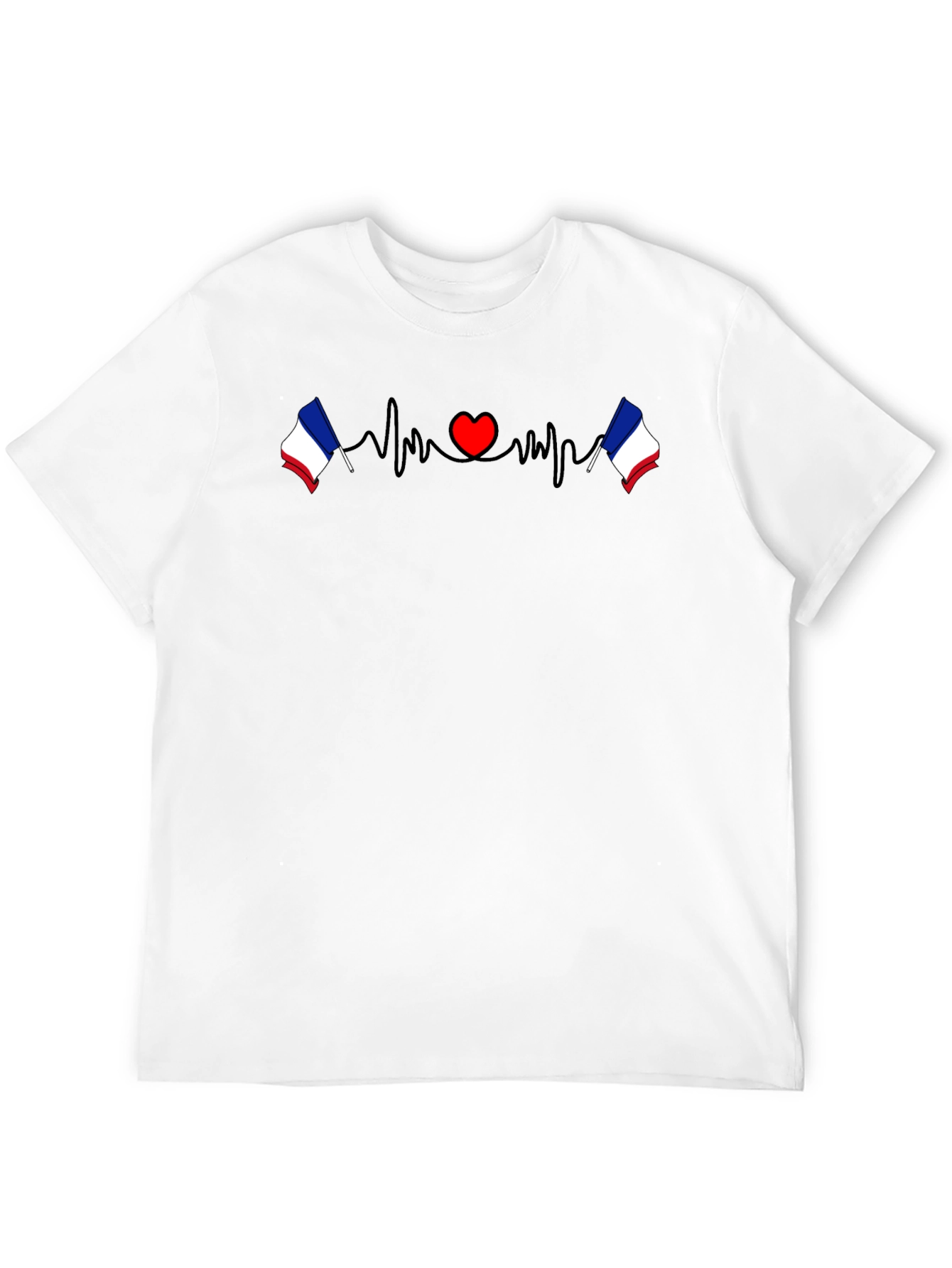 France Flag Heartbeat Graphic Tee - Black T-Shirt