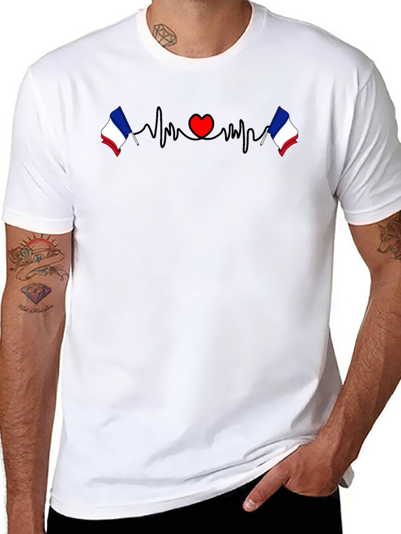 France Flag Heartbeat Graphic Tee - Black T-Shirt