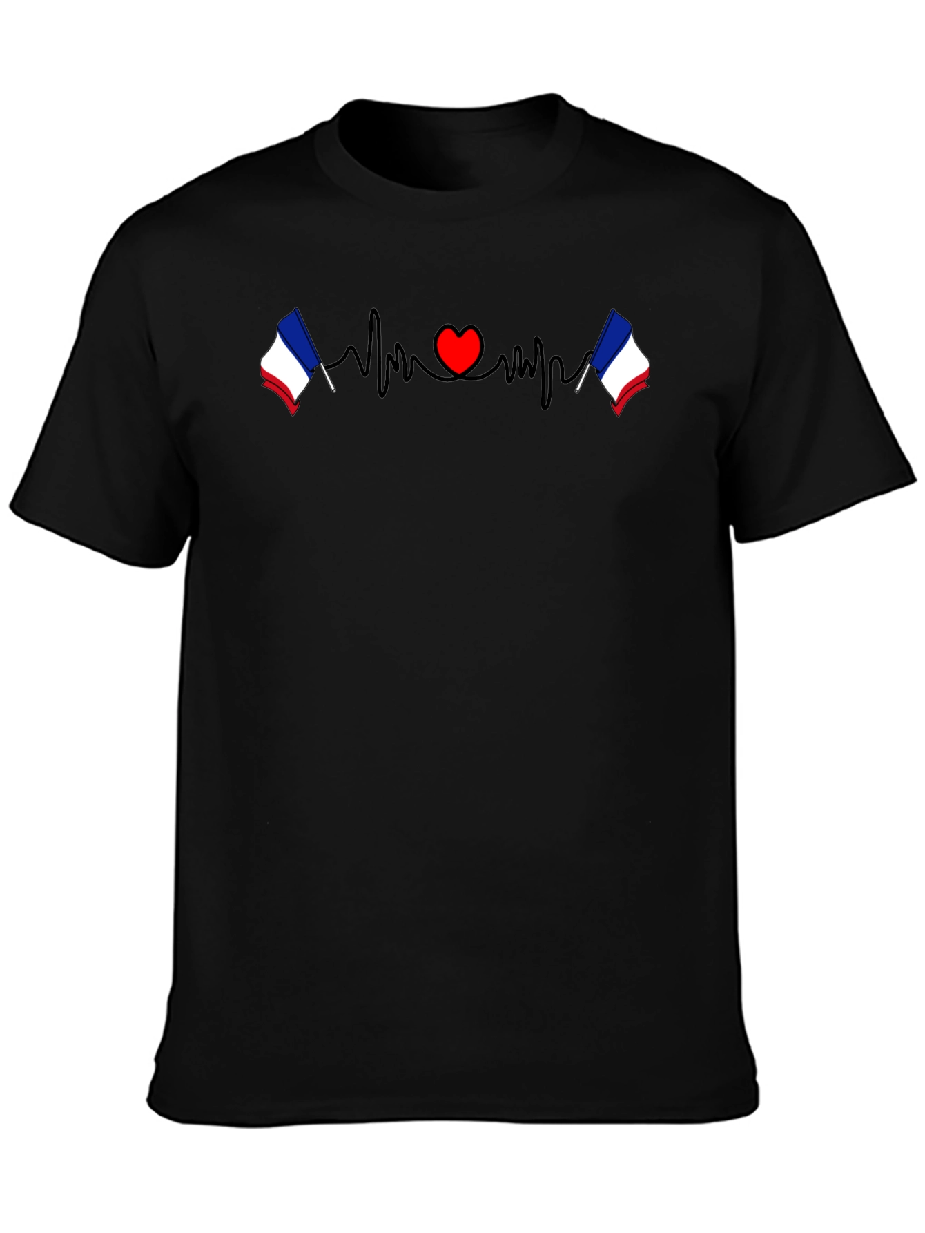 France Flag Heartbeat Graphic Tee - Black T-Shirt