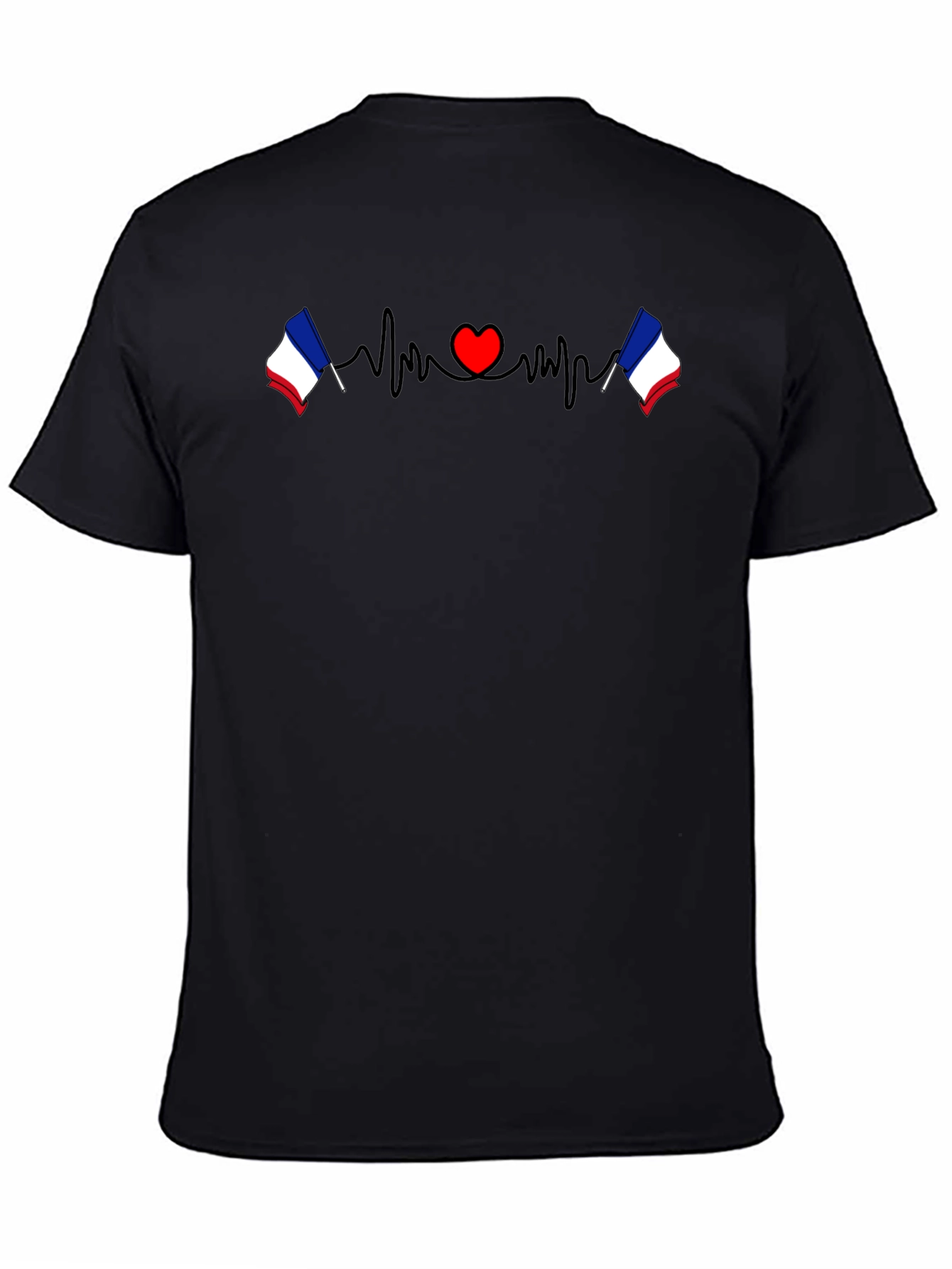 France Flag Heartbeat Graphic Tee - Black T-Shirt