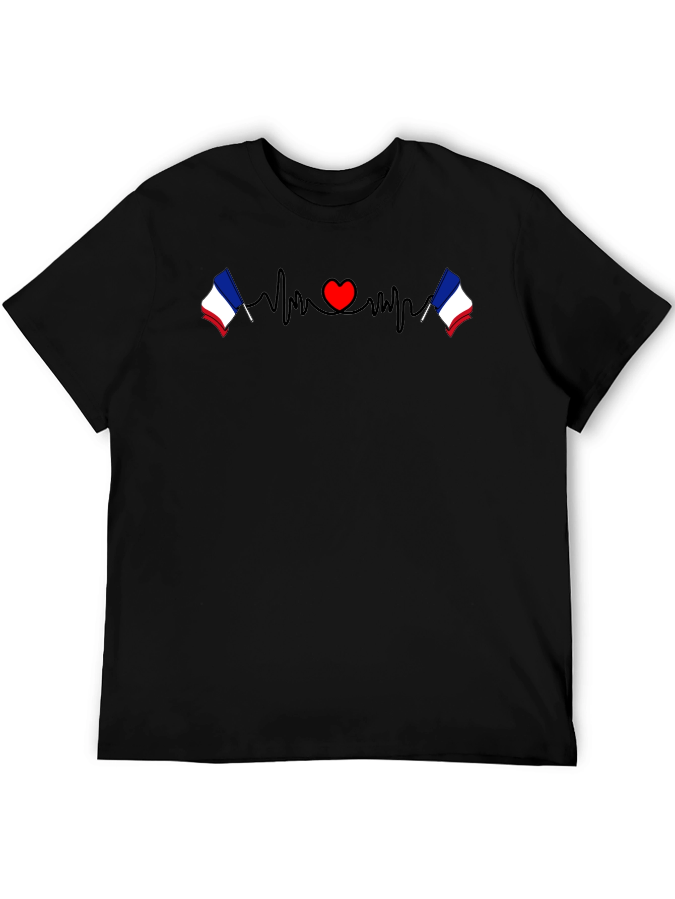 France Flag Heartbeat Graphic Tee - Black T-Shirt