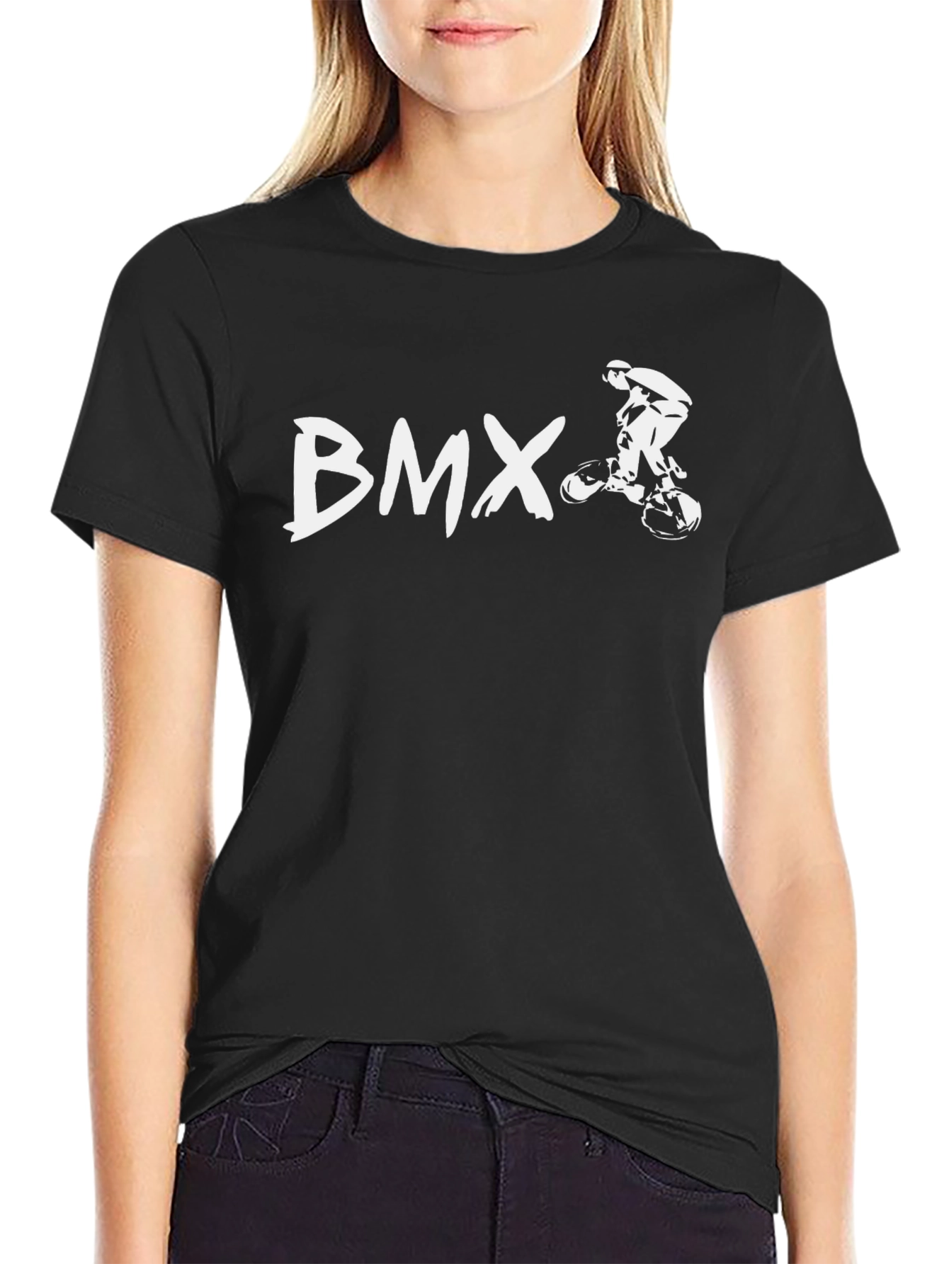 BMX Graphic T-Shirt - Black Cotton Blend Casual Wear