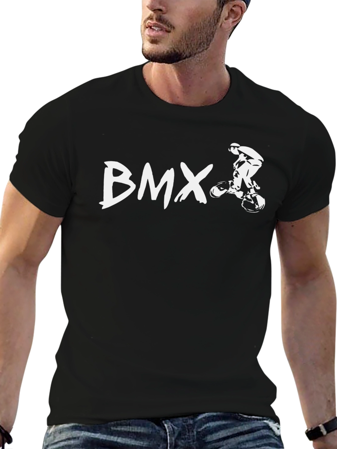 BMX Graphic T-Shirt - Black Cotton Blend Casual Wear