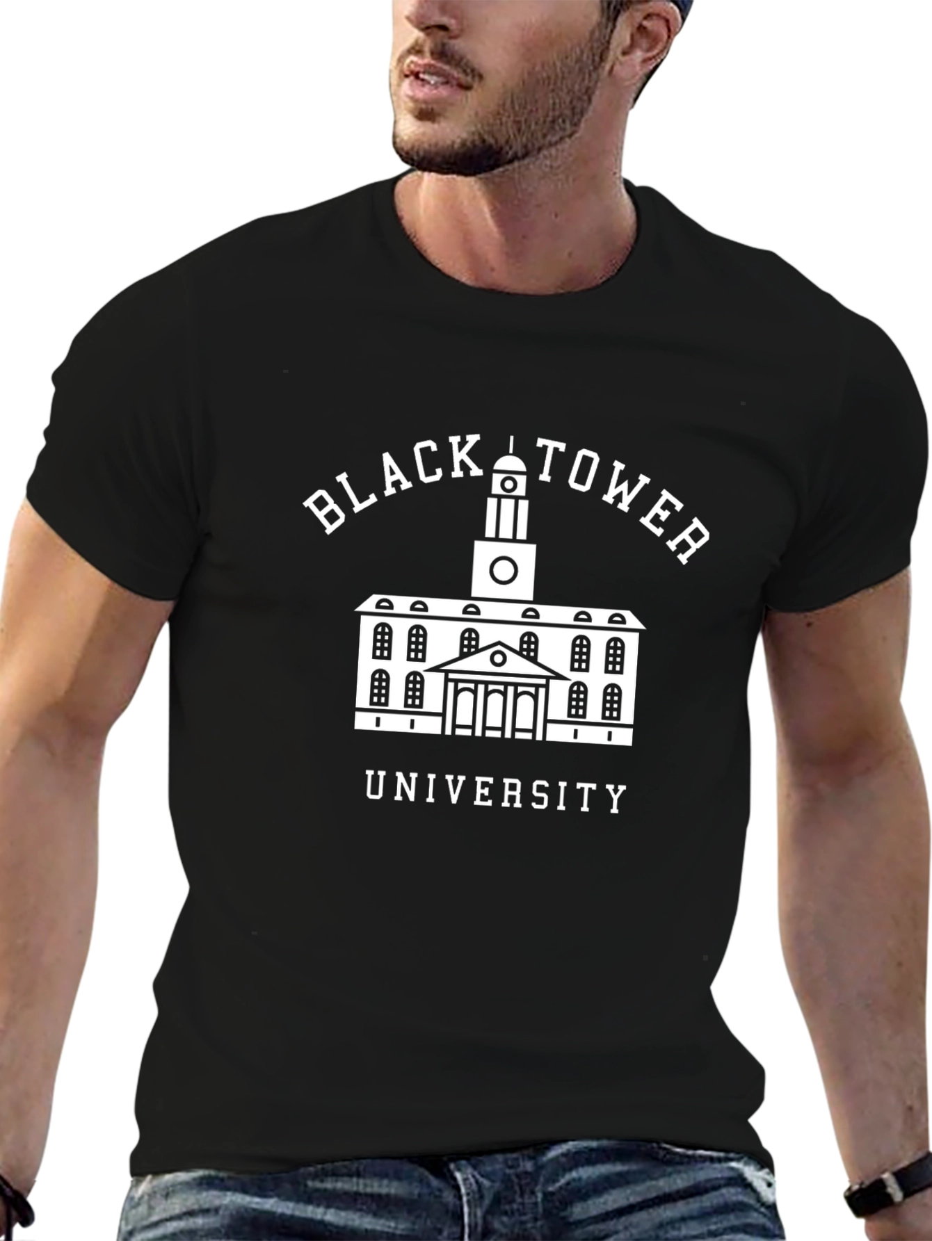 Black Tower University Graphic T-Shirt
