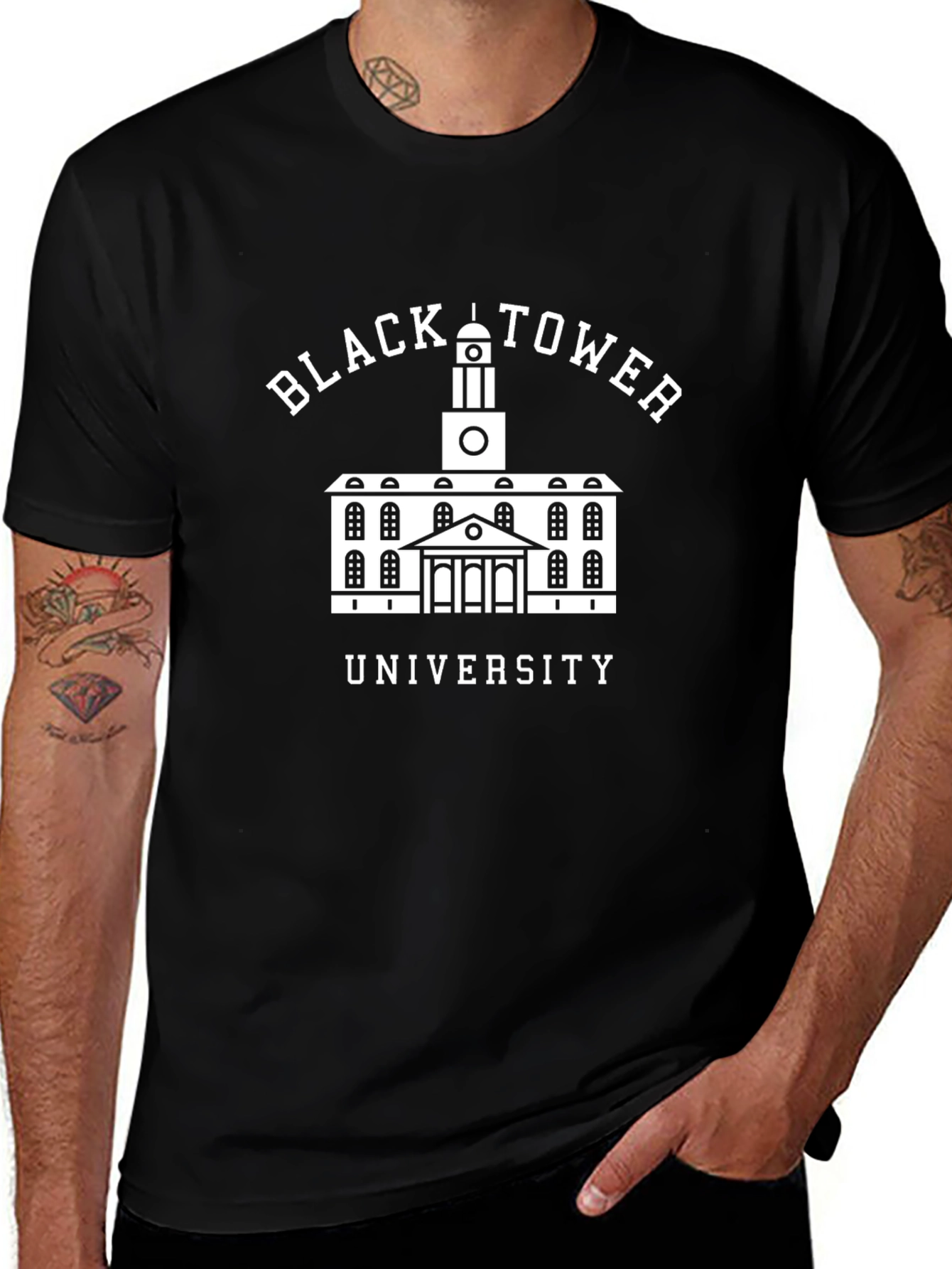 Black Tower University Graphic T-Shirt