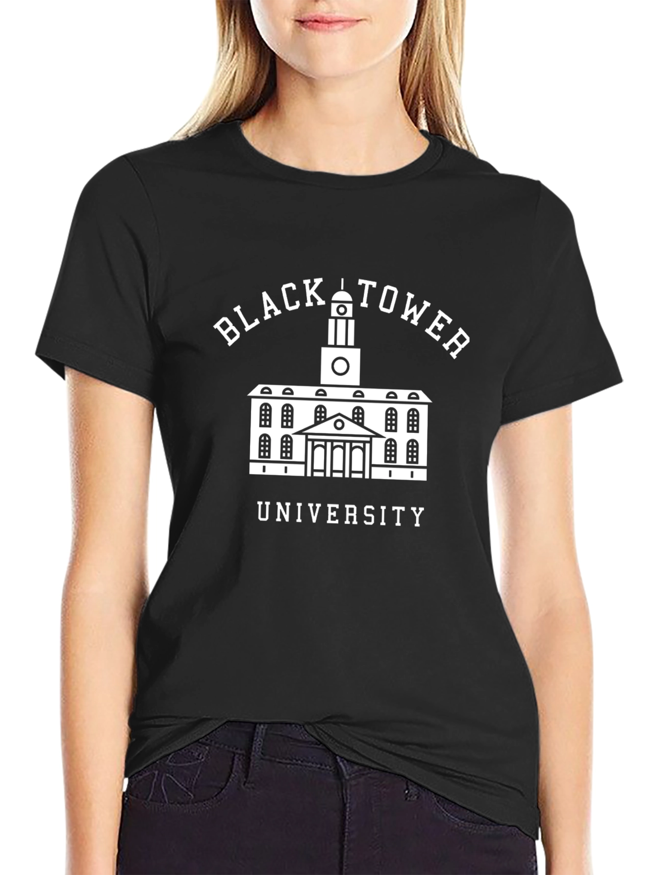 Black Tower University Graphic T-Shirt