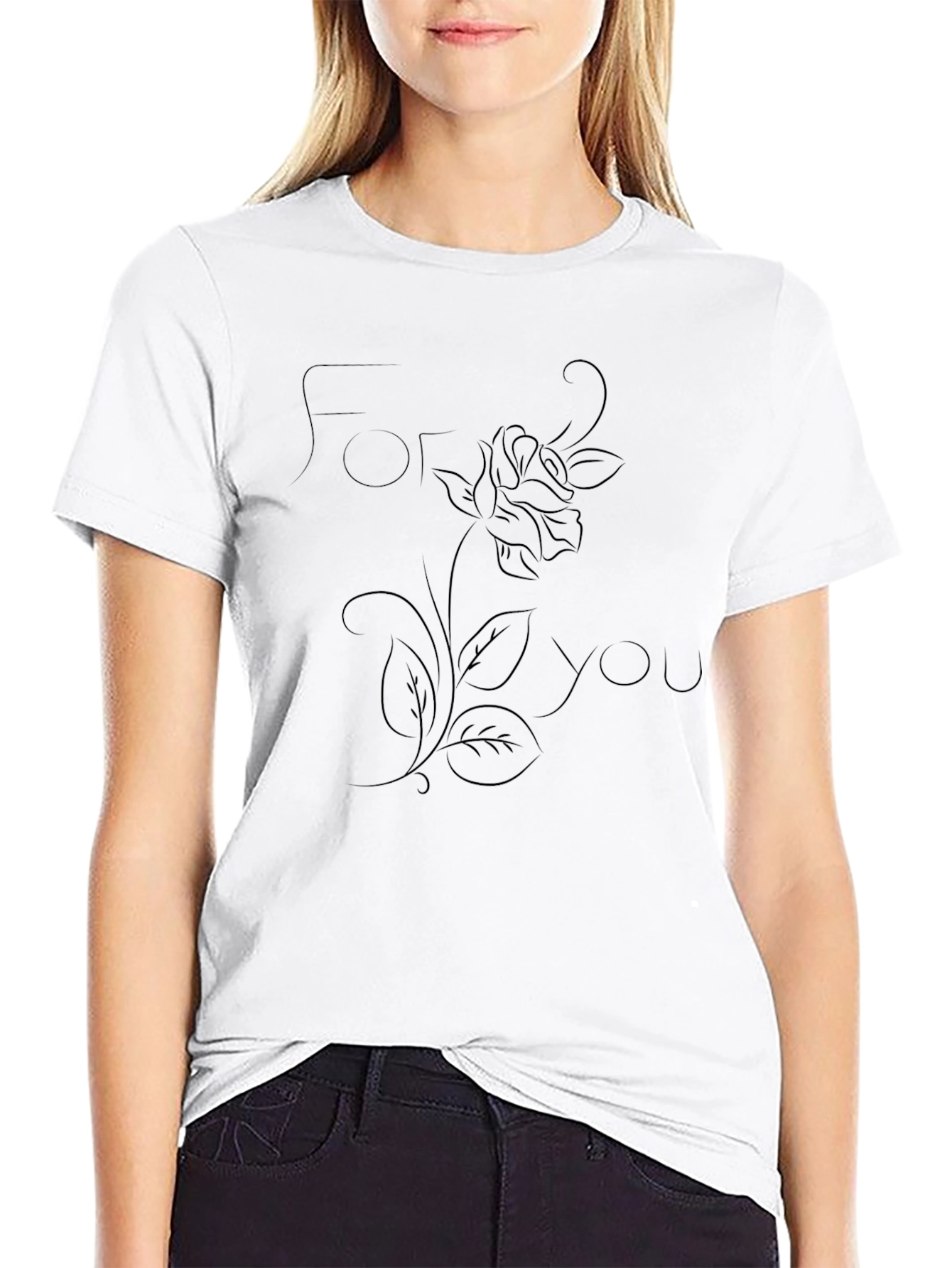 Elegant For You Rose Graphic Black T-Shirt