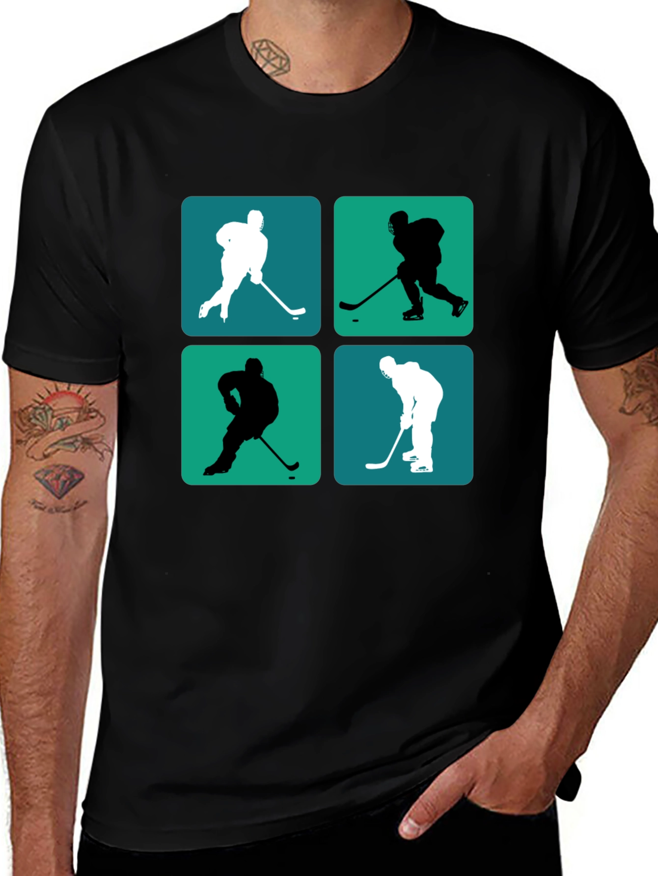 Hockey Player Silhouette Graphic Tee - Black