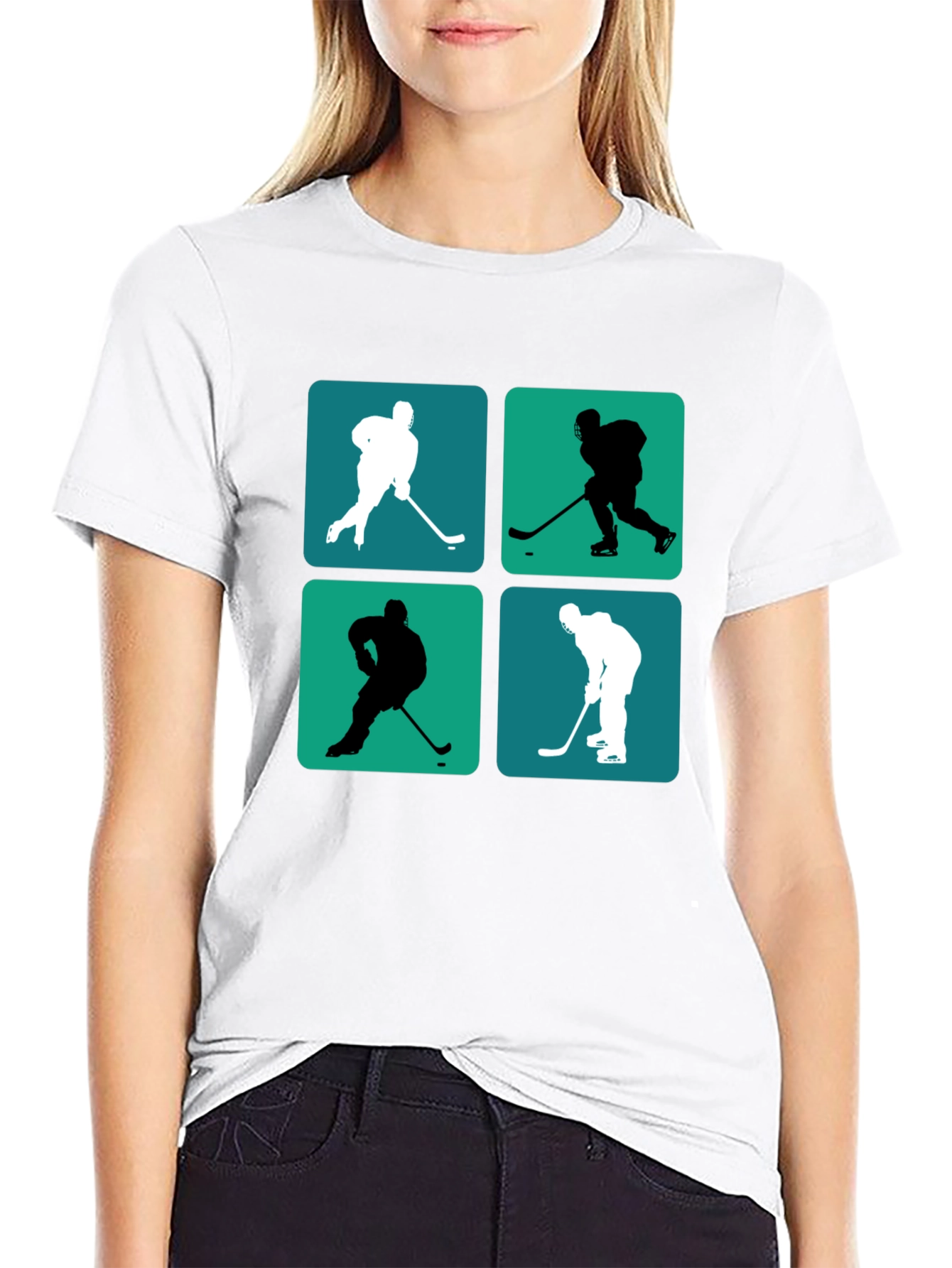 Hockey Player Silhouette Graphic Tee - Black