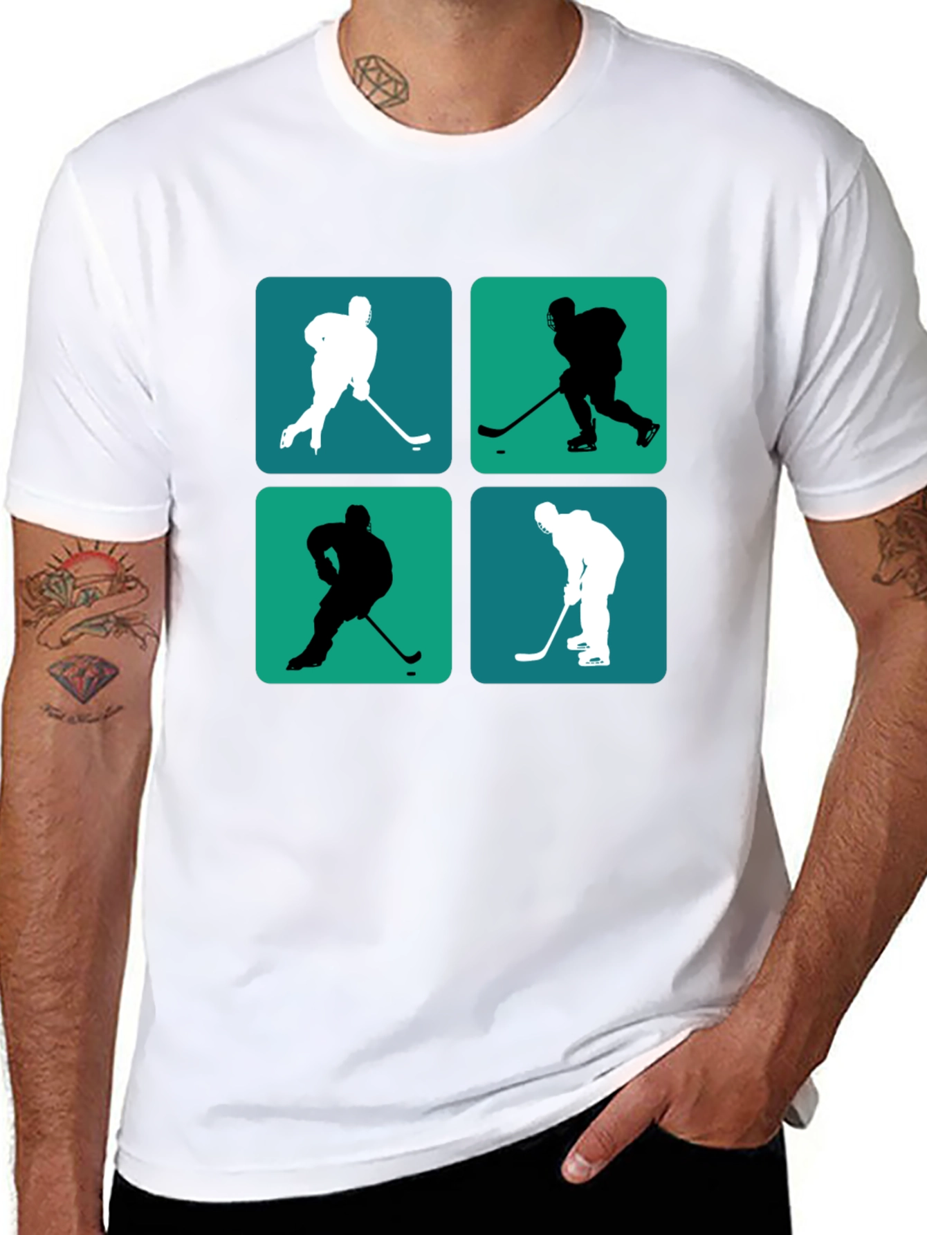 Hockey Player Silhouette Graphic Tee - Black