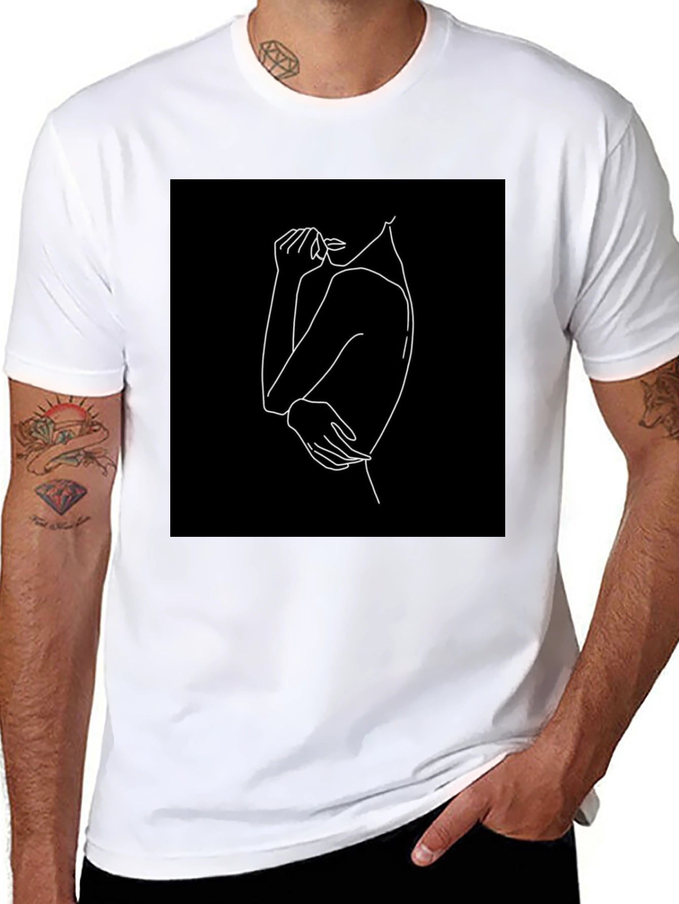 Minimalist Line Art Graphic Tee - Black