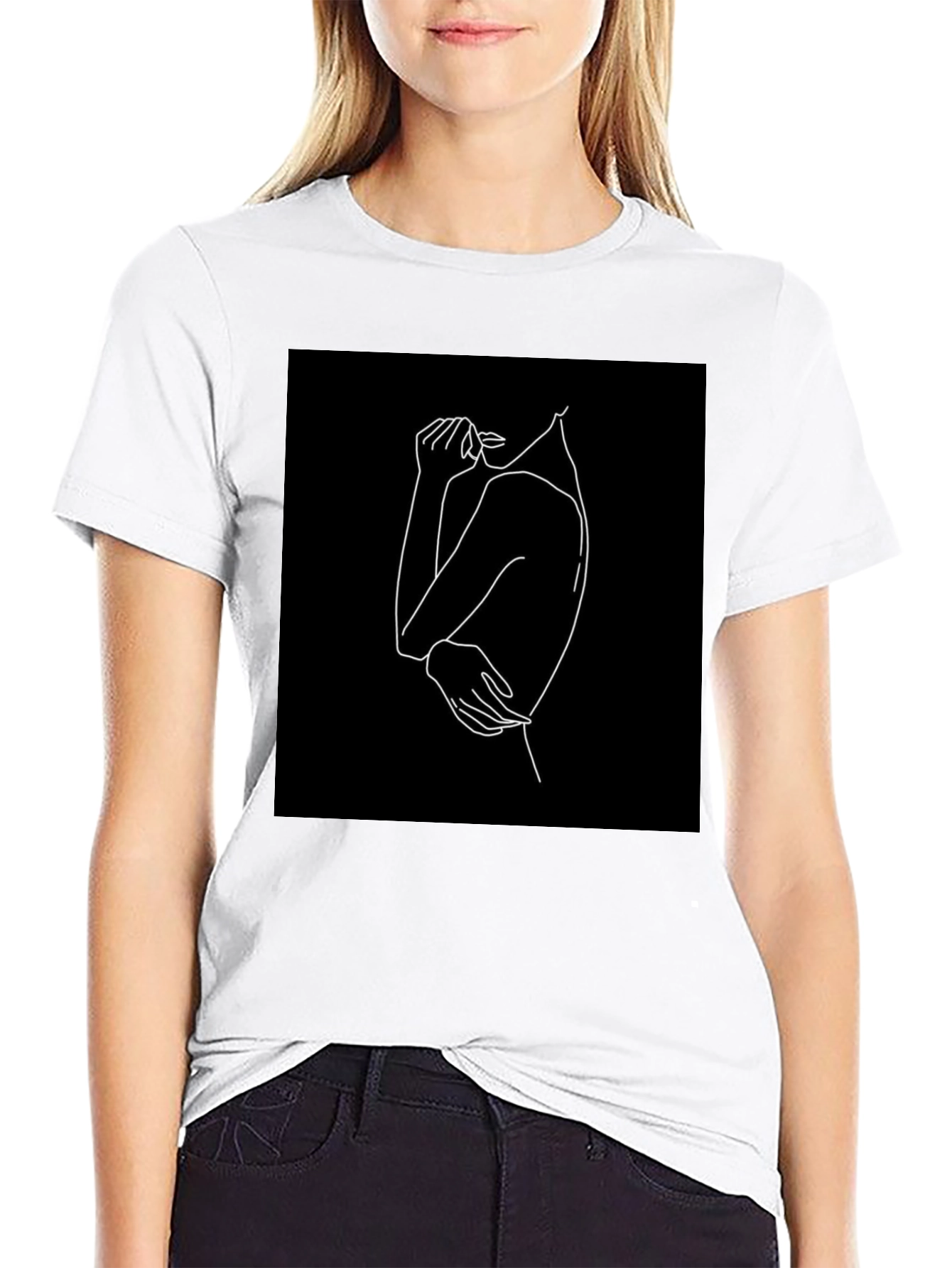 Minimalist Line Art Graphic Tee - Black