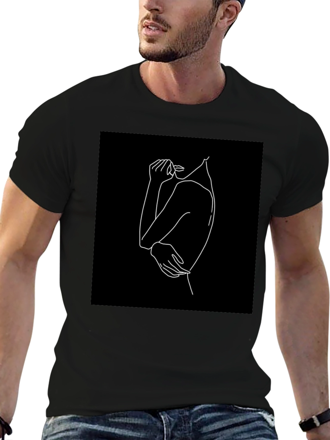Minimalist Line Art Graphic Tee - Black