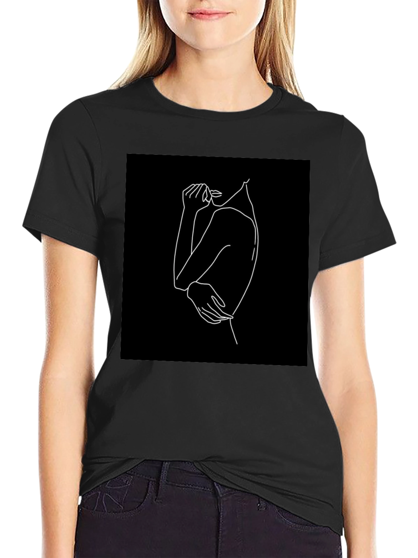 Minimalist Line Art Graphic Tee - Black