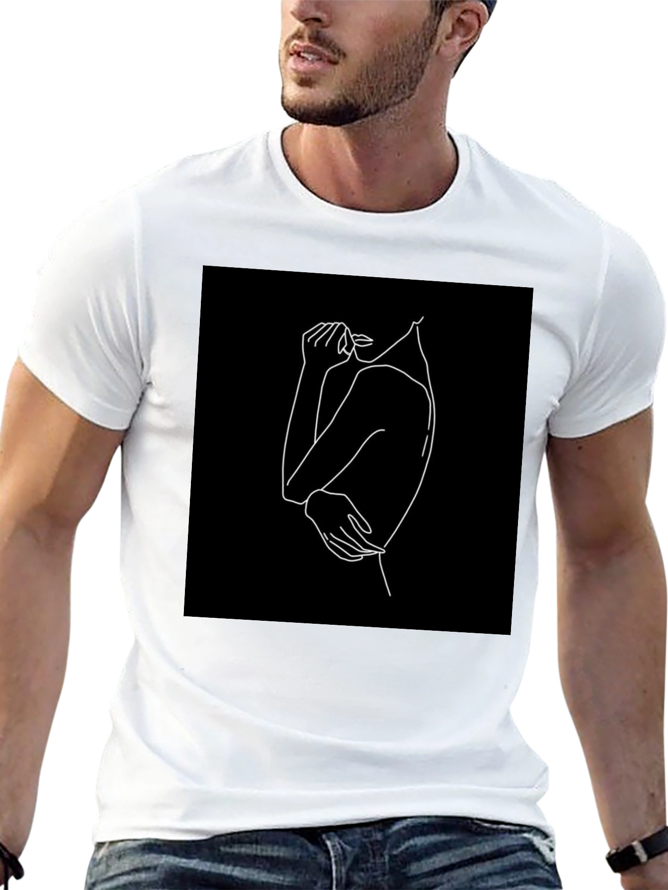 Minimalist Line Art Graphic Tee - Black