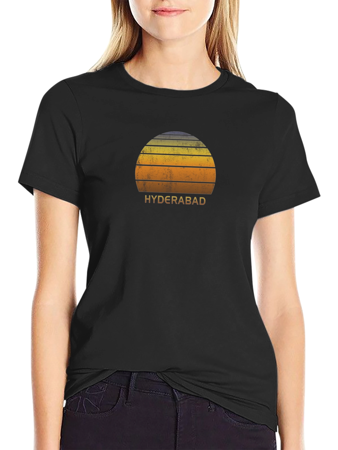 Hyderabad Sunset Graphic Tee - Retro Style Black T-Shirt