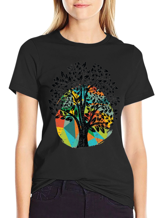 Geometric Tree Graphic Tee - Black Cotton Blend