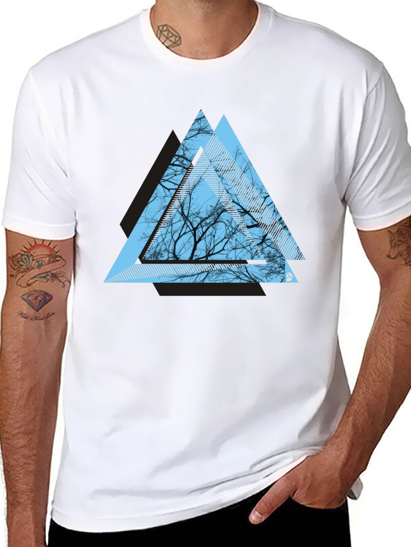 Geometric Tree Graphic Tee - Modern Mens T-Shirt