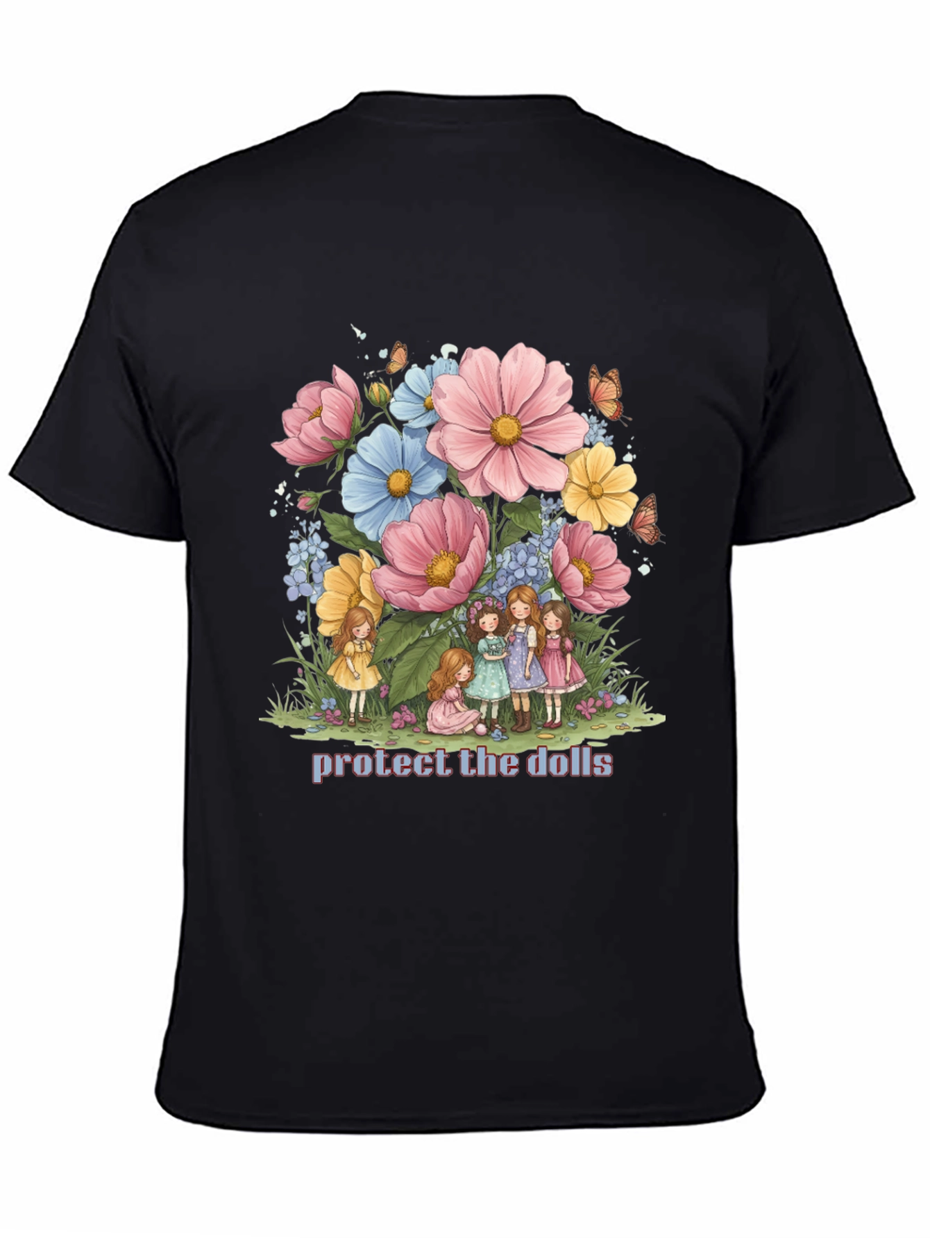 Protect the Dolls Graphic Tee - Black Cotton Blend