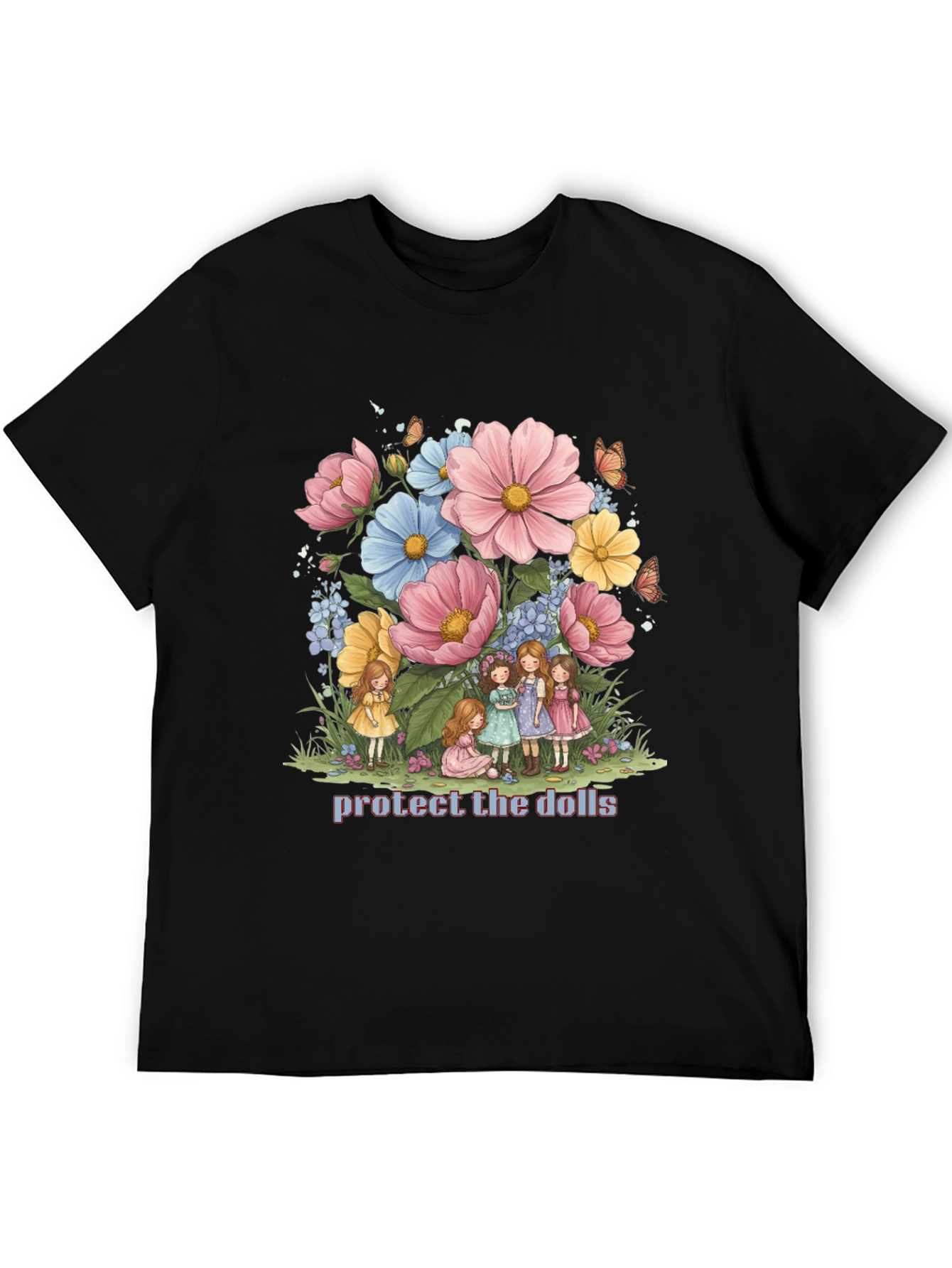 Protect the Dolls Graphic Tee - Black Cotton Blend