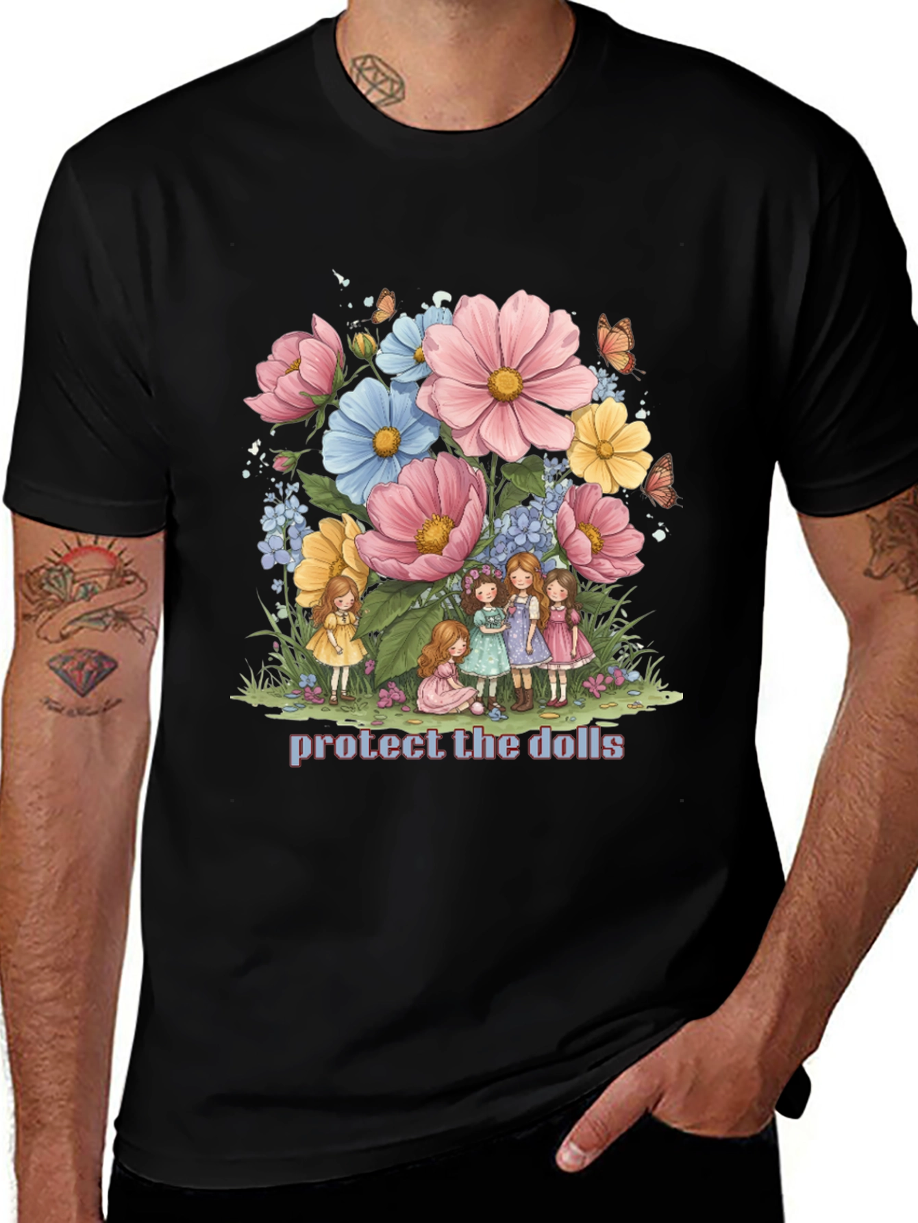 Protect the Dolls Graphic Tee - Black Cotton Blend