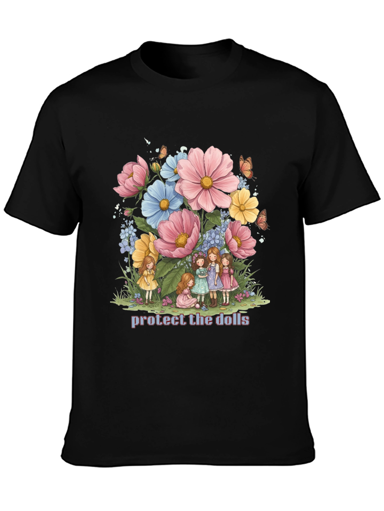 Protect the Dolls Graphic Tee - Black Cotton Blend
