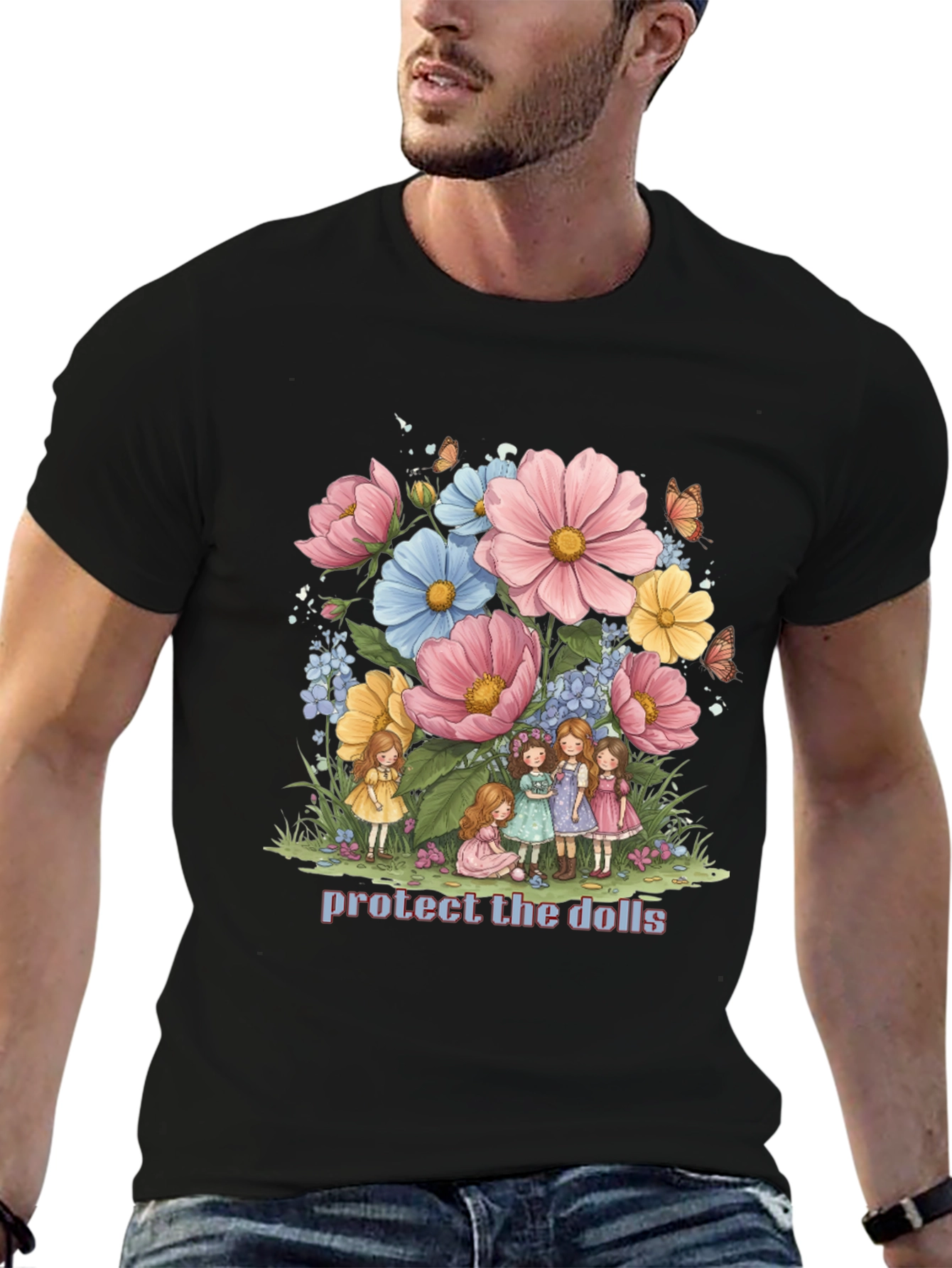Protect the Dolls Graphic Tee - Black Cotton Blend