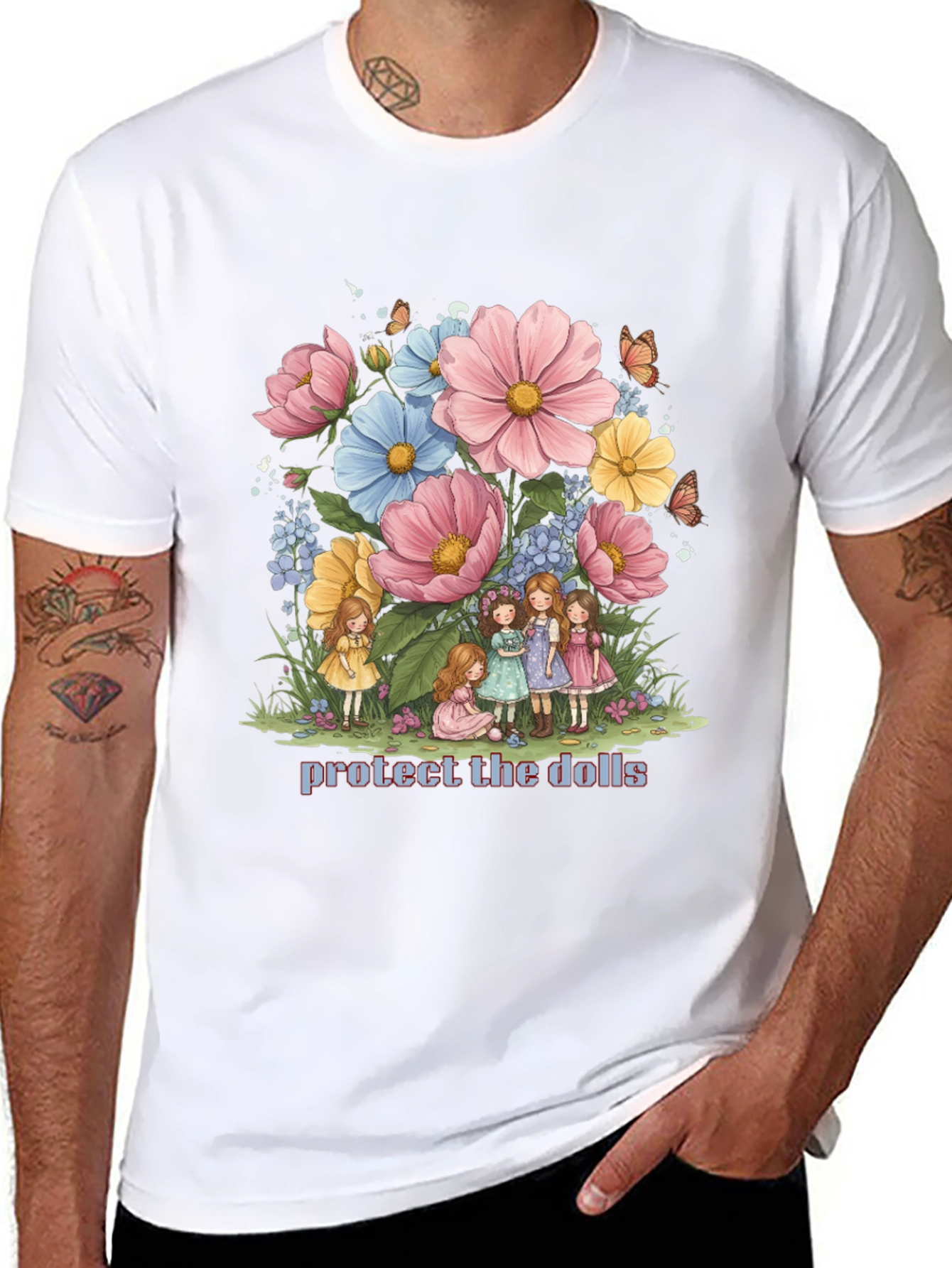 Protect the Dolls Graphic Tee - Black Cotton Blend
