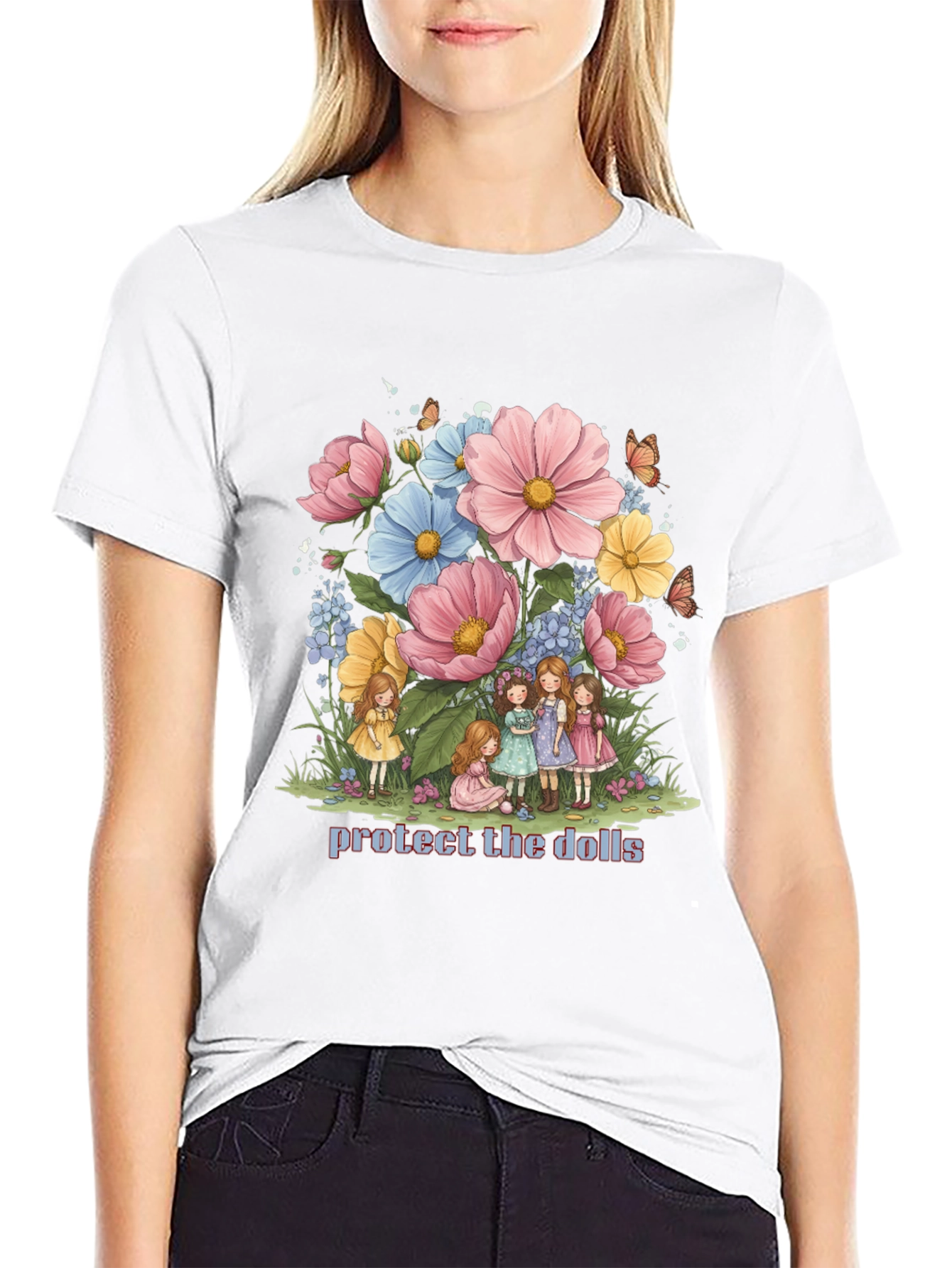 Protect the Dolls Graphic Tee - Black Cotton Blend
