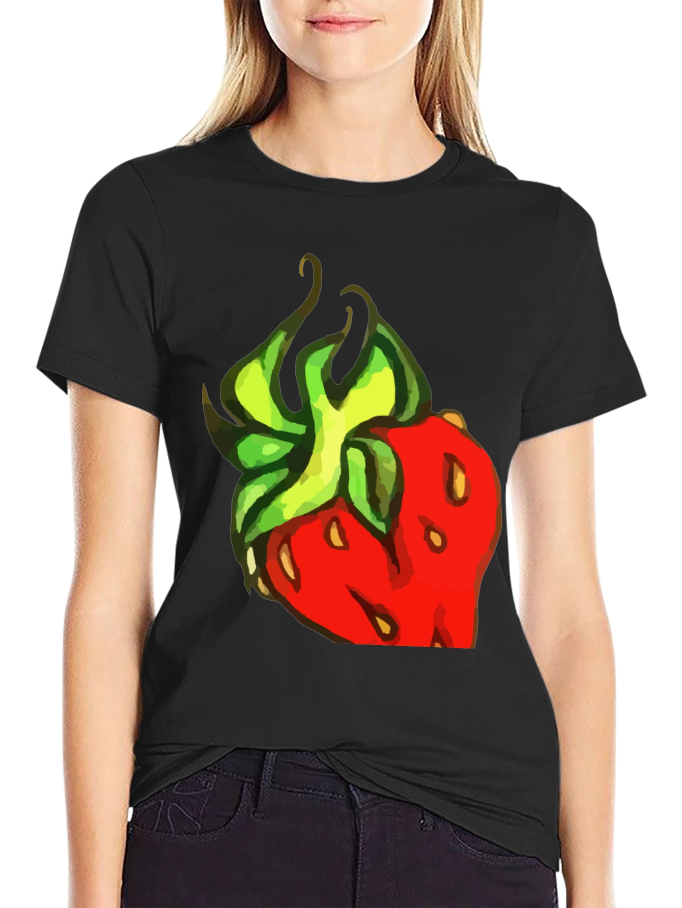 Strawberry Graphic Print Black Tee