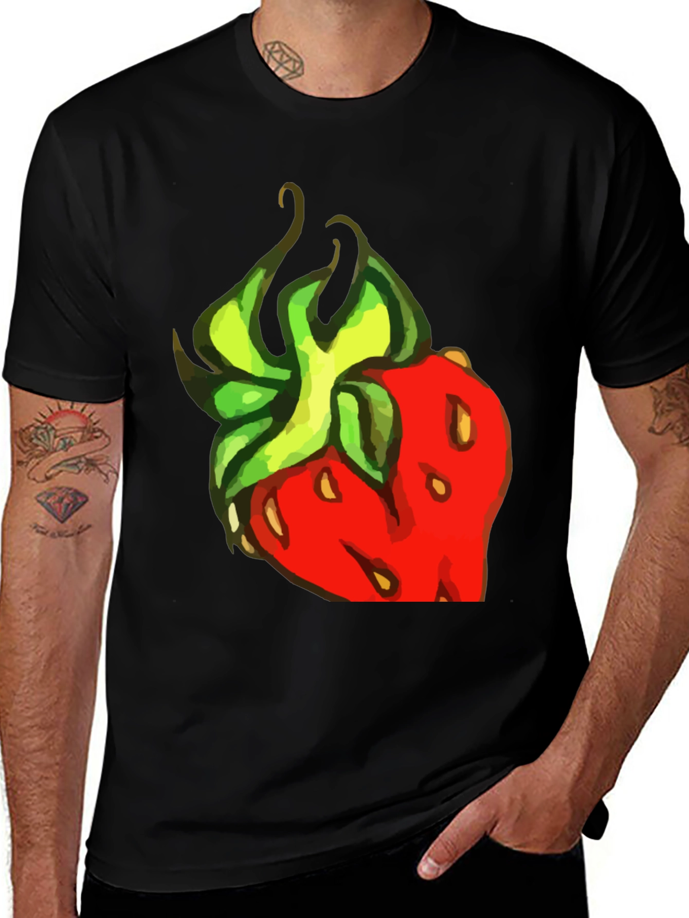 Strawberry Graphic Print Black Tee