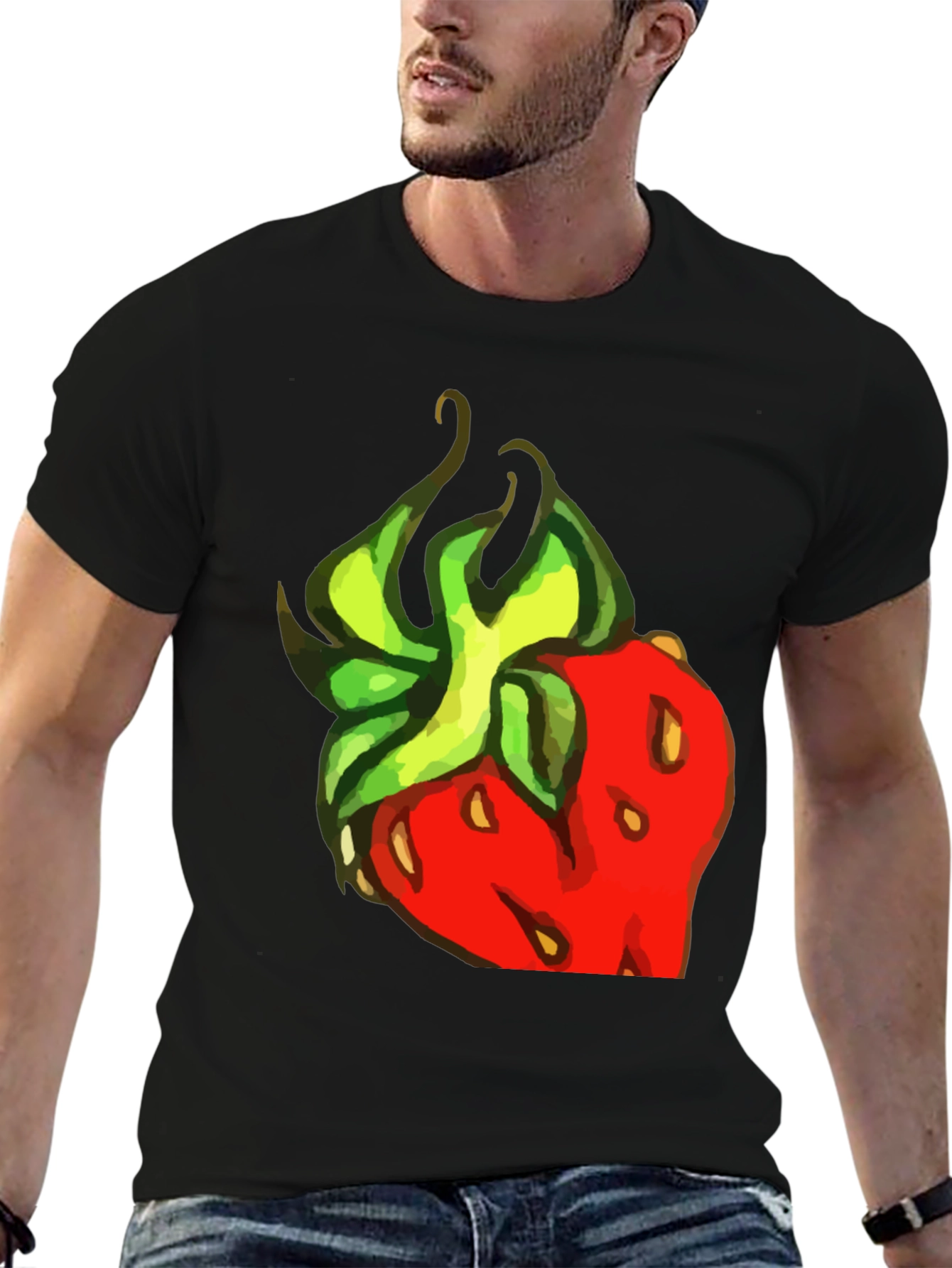 Strawberry Graphic Print Black Tee