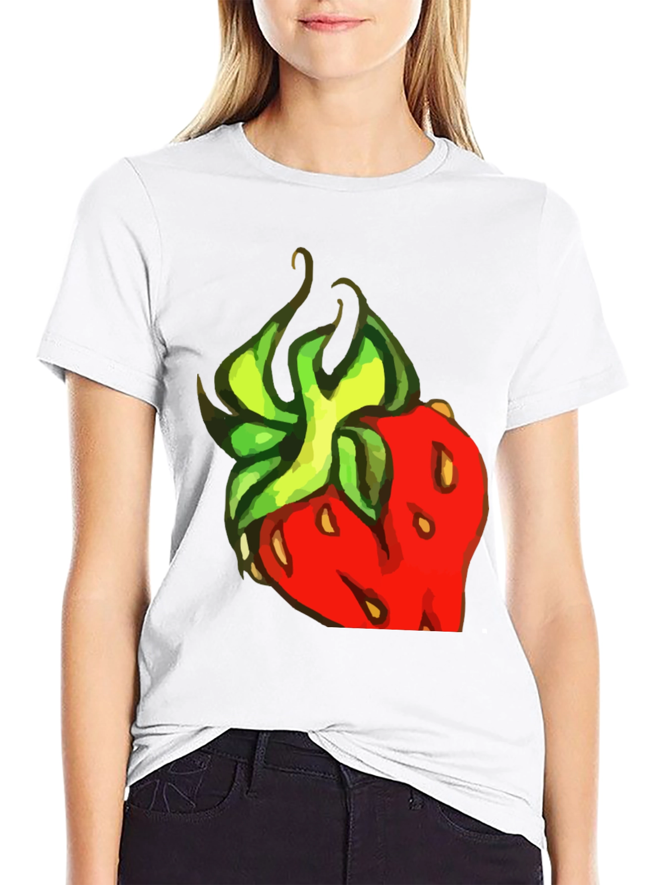 Strawberry Graphic Print Black Tee