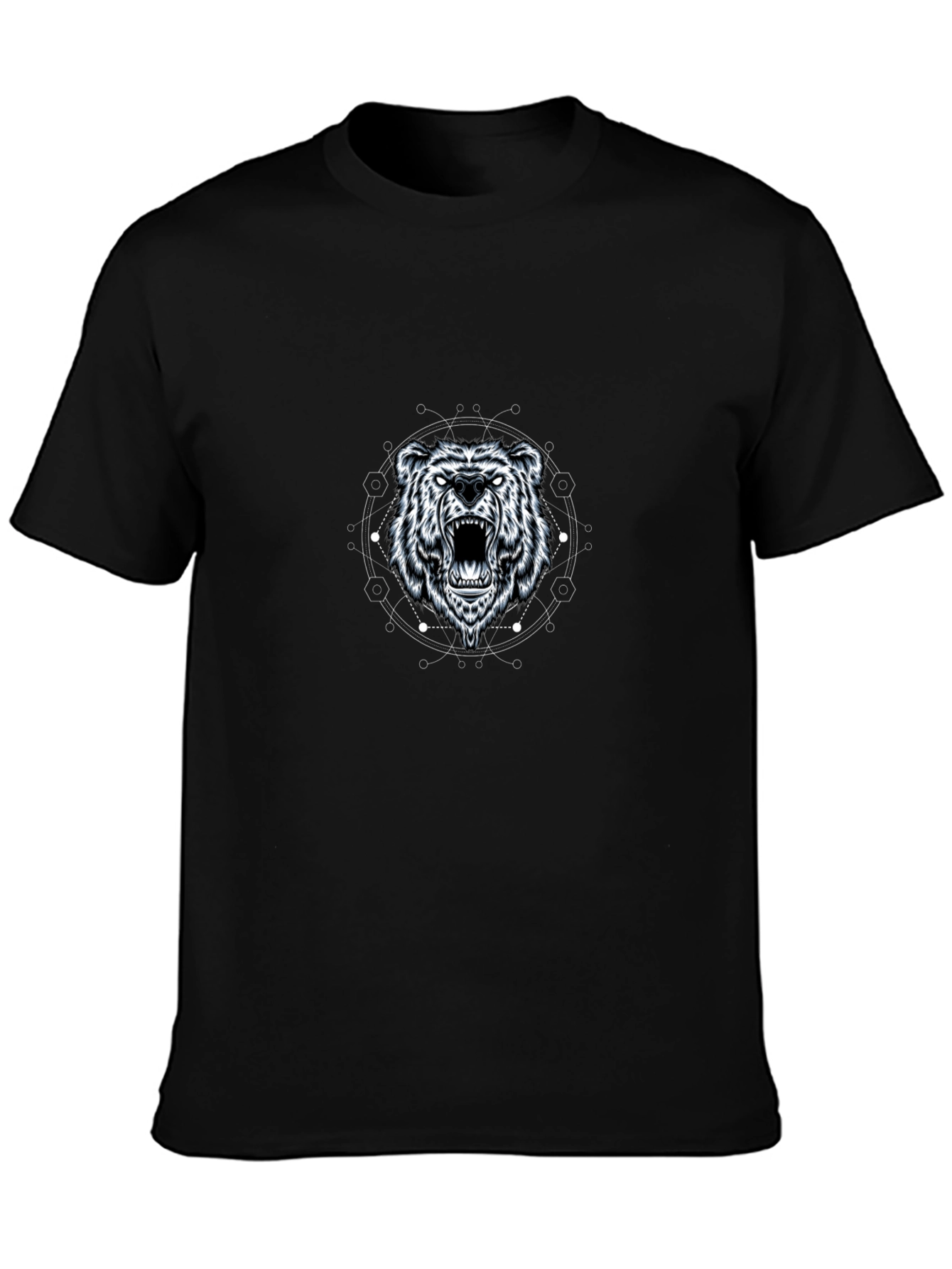 Geometric Bear Graphic Tee - Black Cotton Blend