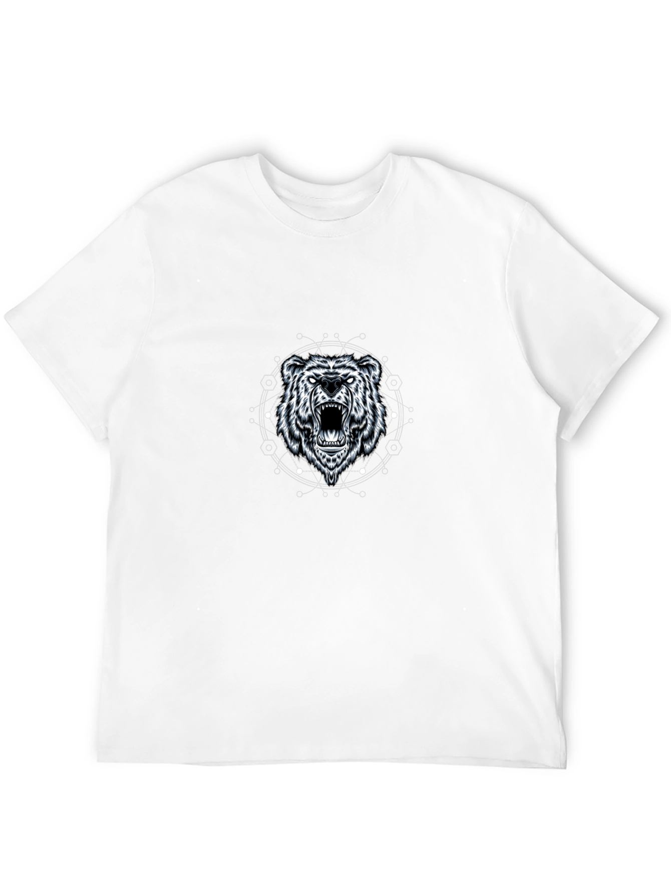 Geometric Bear Graphic Tee - Black Cotton Blend