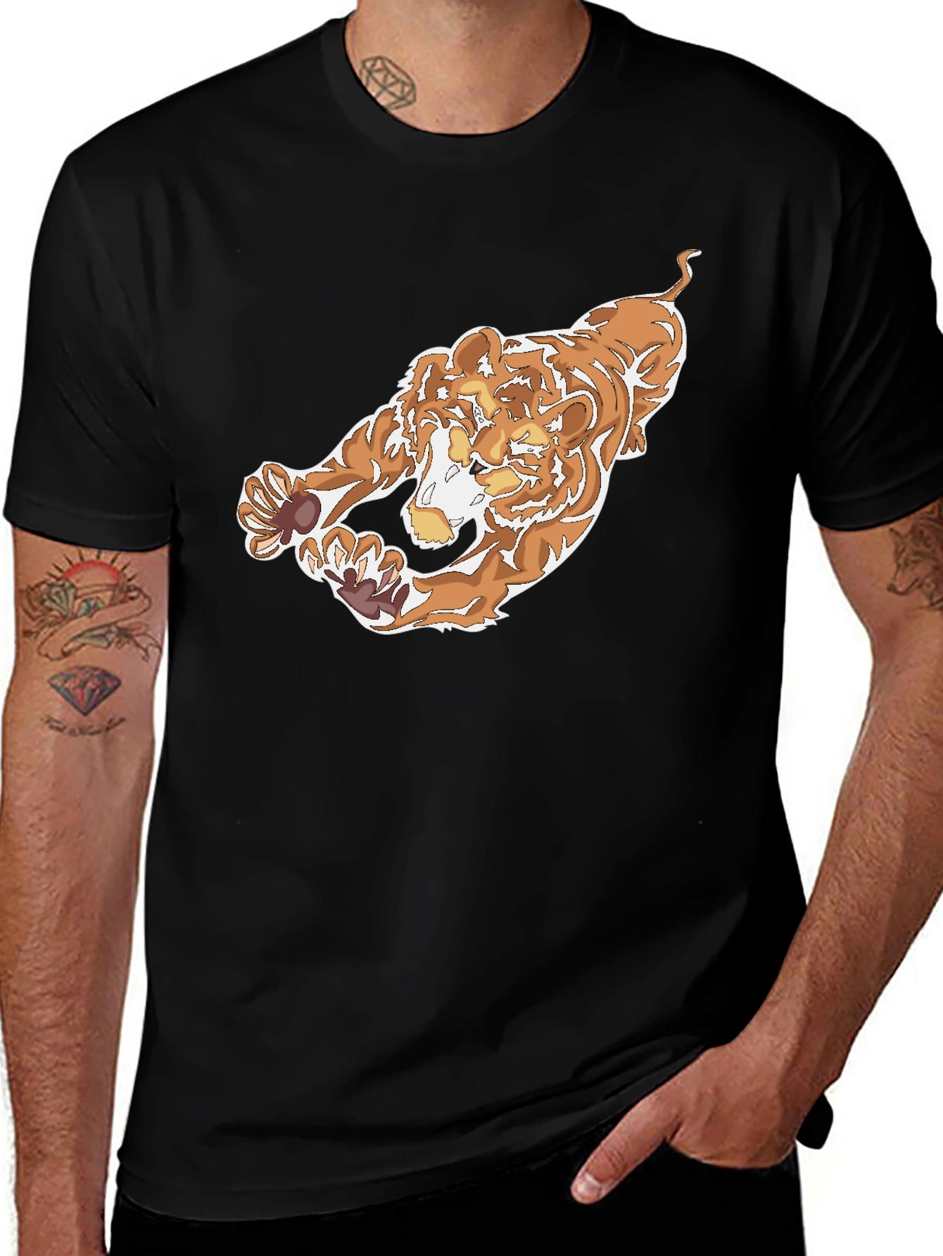 Black T-Shirt with Bold Tiger Graphic