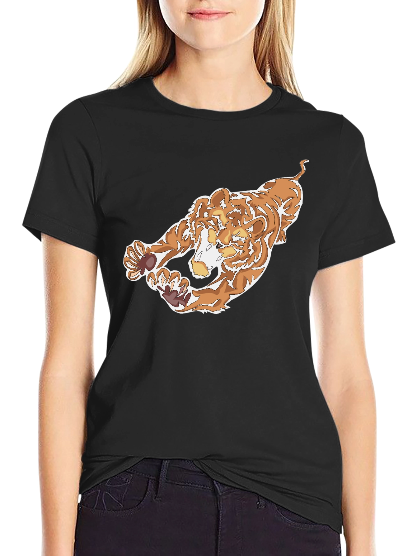 Black T-Shirt with Bold Tiger Graphic