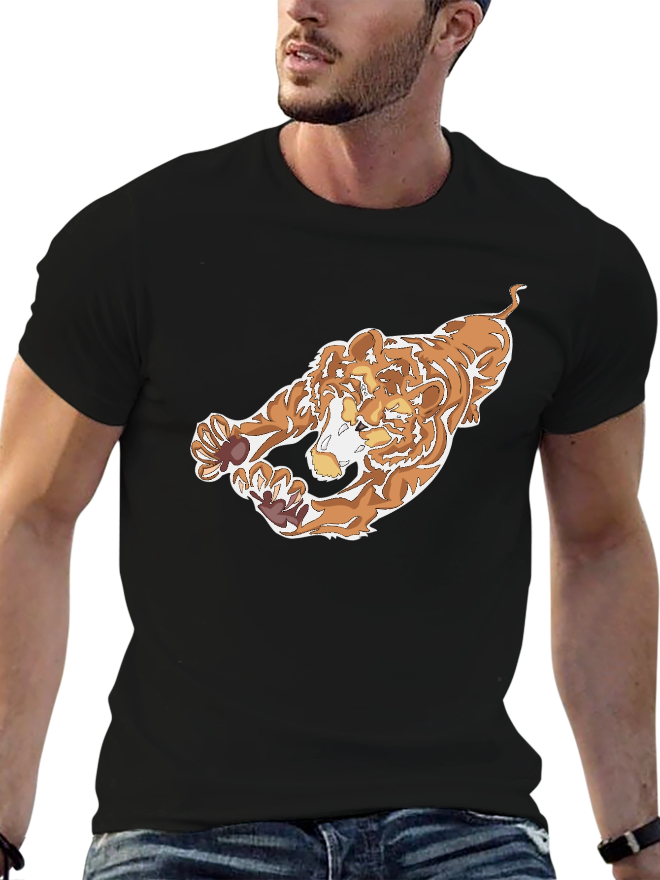 Black T-Shirt with Bold Tiger Graphic