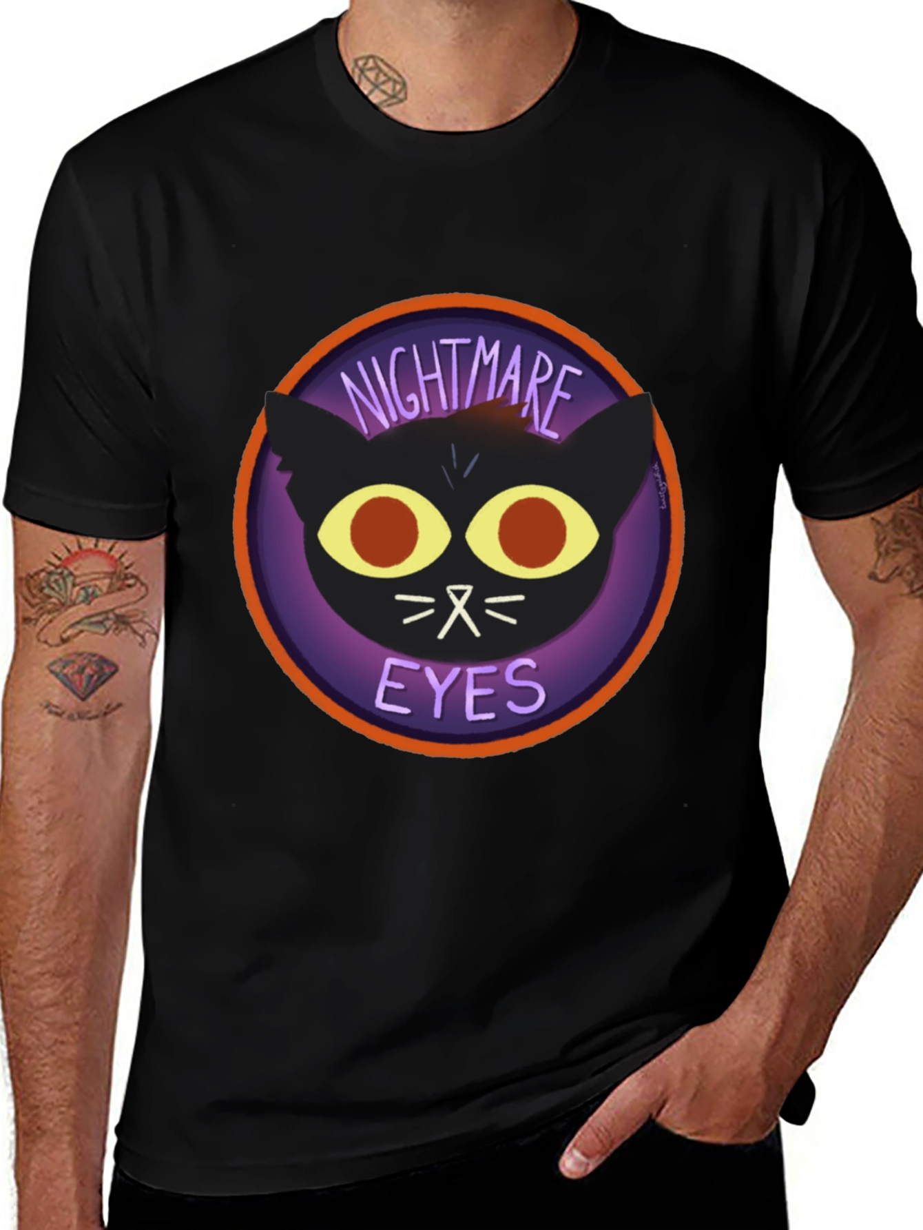 Nightmare Eyes Graphic T-Shirt - Black Cat Tee