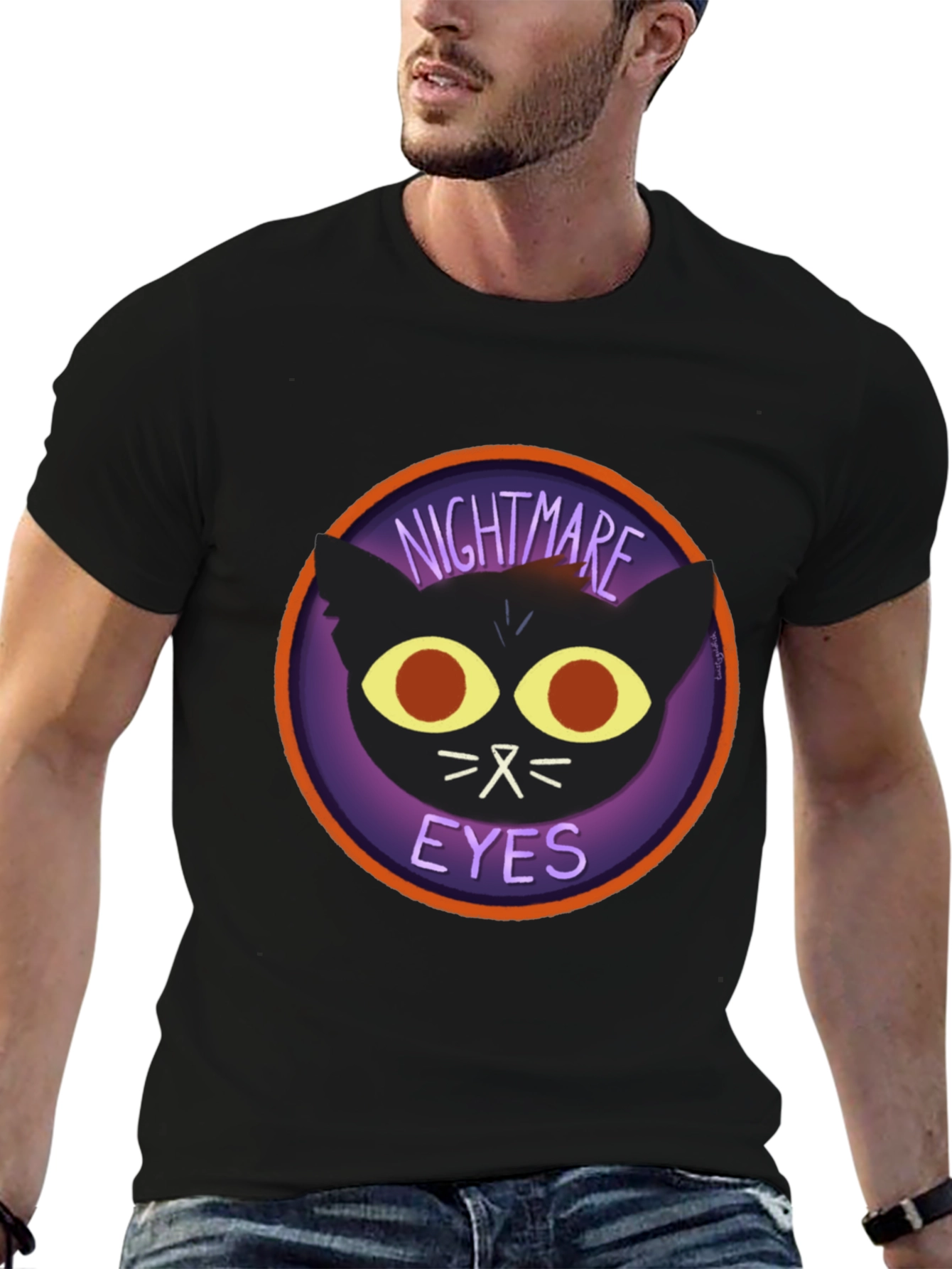 Nightmare Eyes Graphic T-Shirt - Black Cat Tee