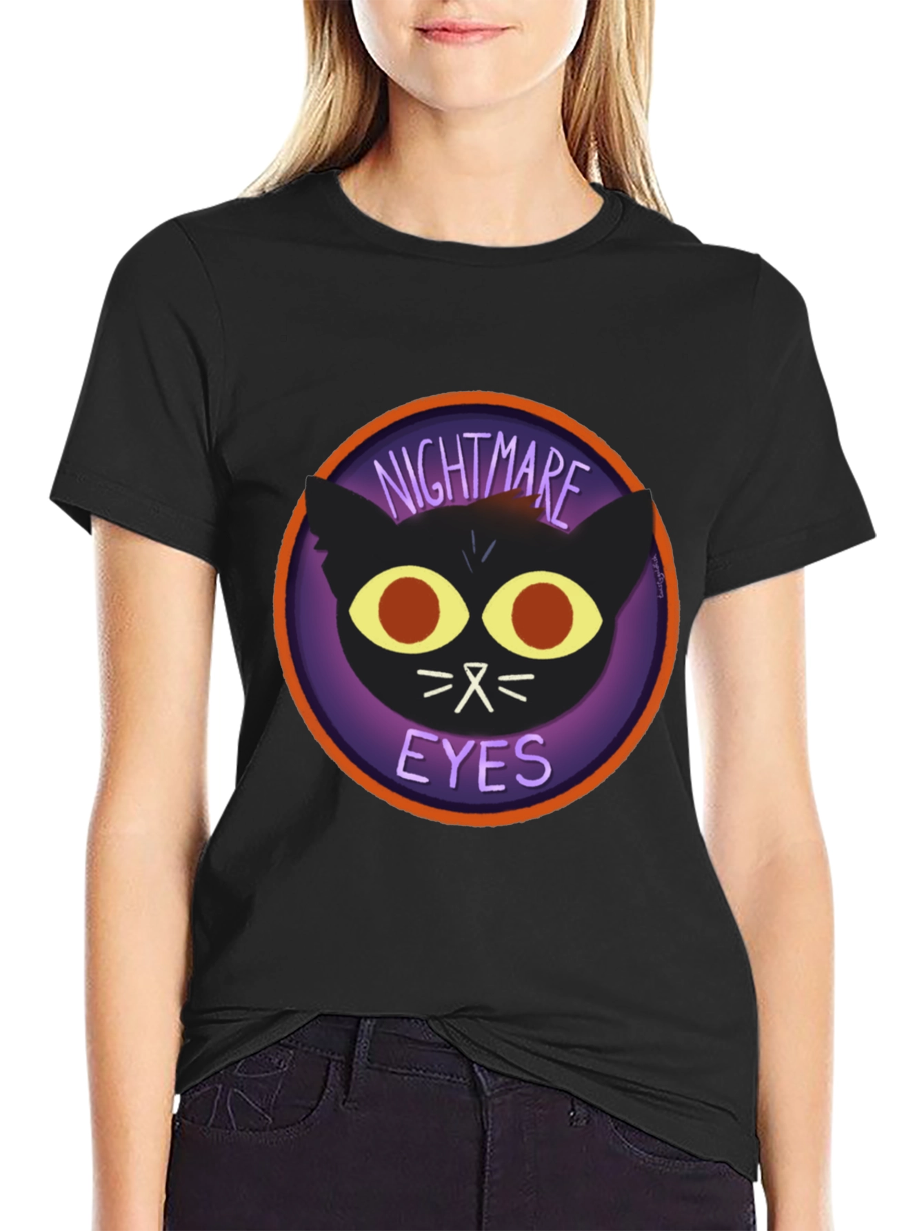 Nightmare Eyes Graphic T-Shirt - Black Cat Tee